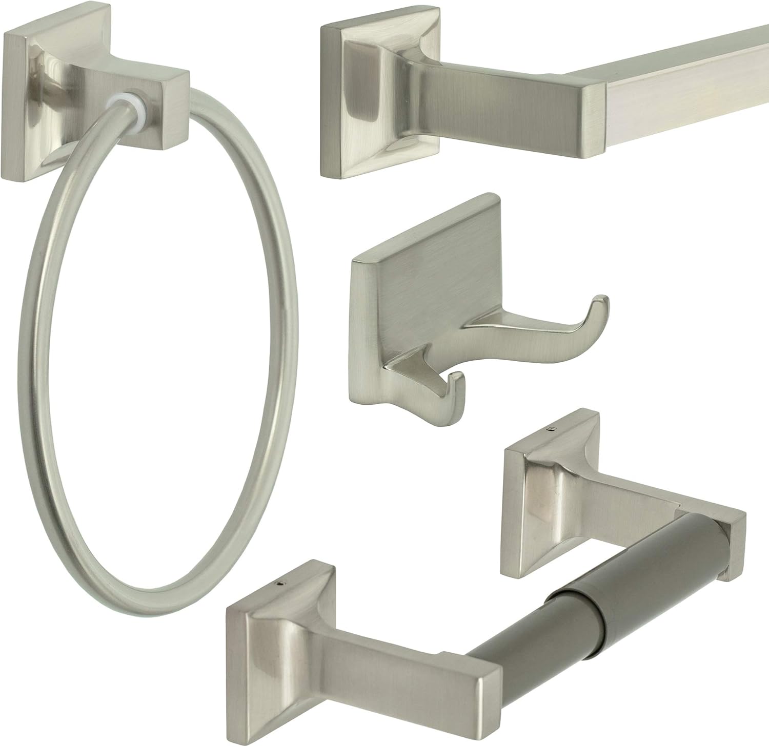Bennington Redwood Series 4 Piece Bath Hardware Bathroom Accessory Set, Brushed Nickel