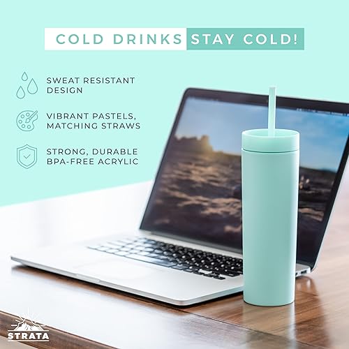 Miniatura 2 de SKINNY TUMBLERS - Vasos de acrílico en color pastel mate con tapa y popote (12 unidades)