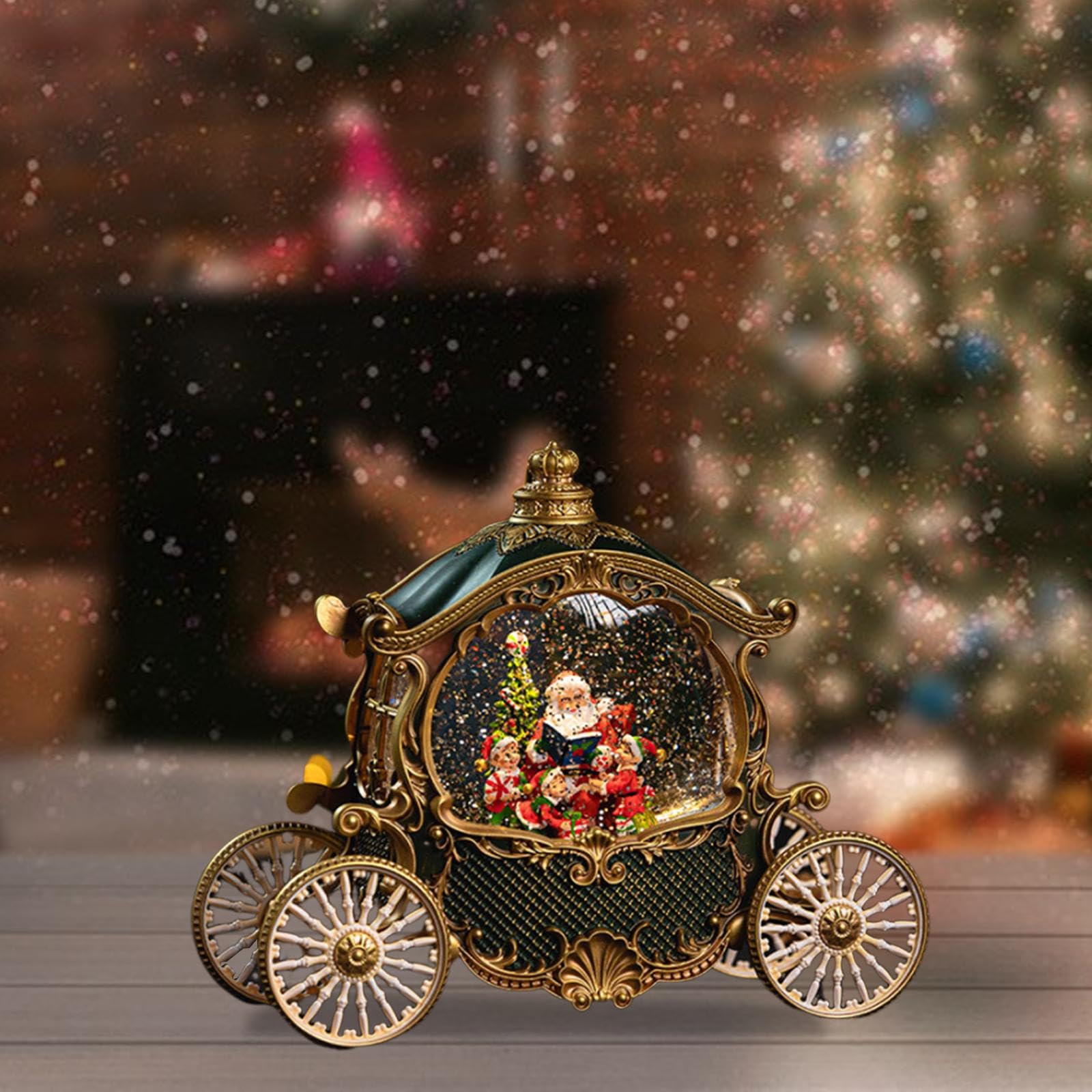 Globo di Neve Musicale con Carrozza Natalizia, Ideale Come Regalo per Le Feste, VERDE