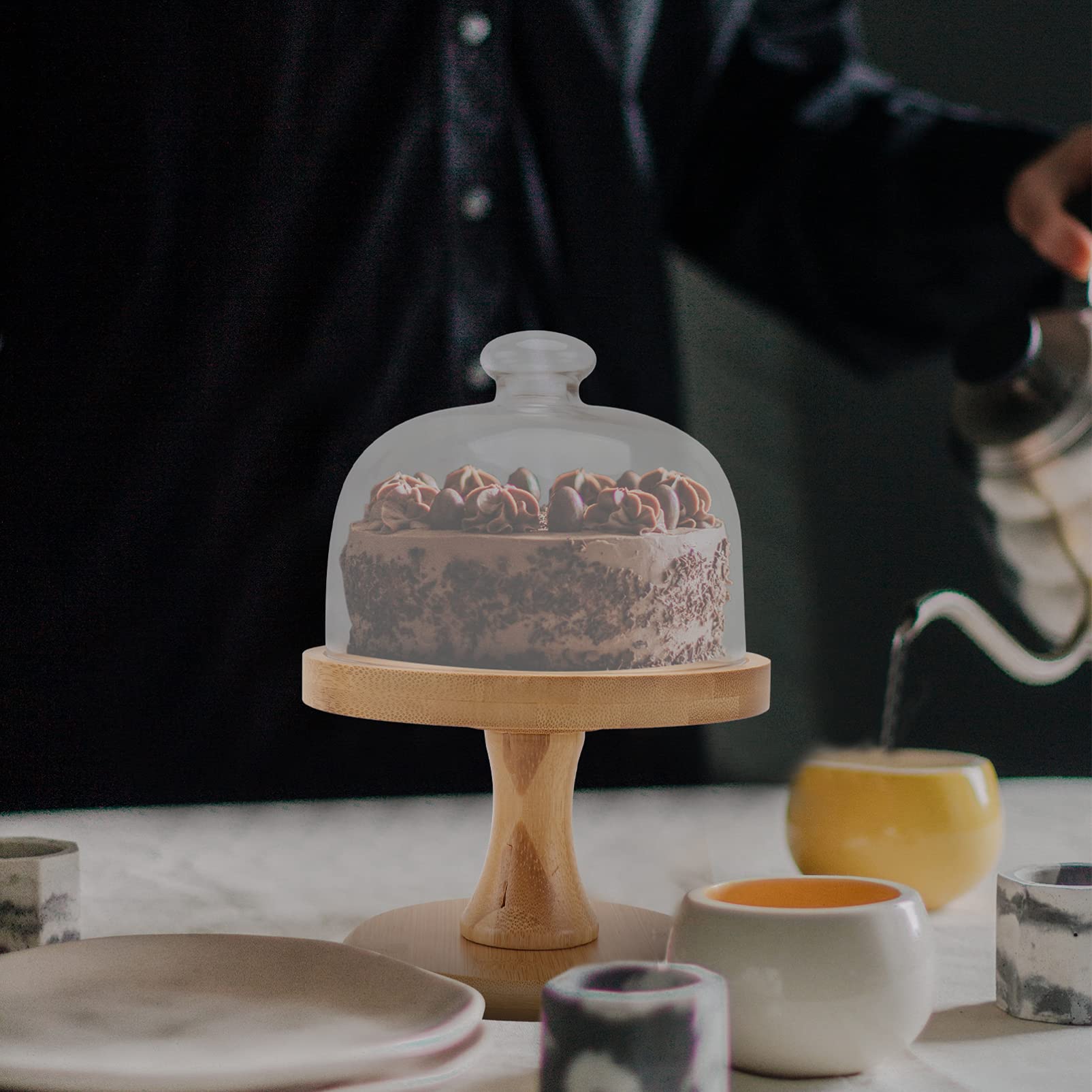 Cabilock Présentoir à Gâteaux 1 Set Base Bois Couvercle en Verre
