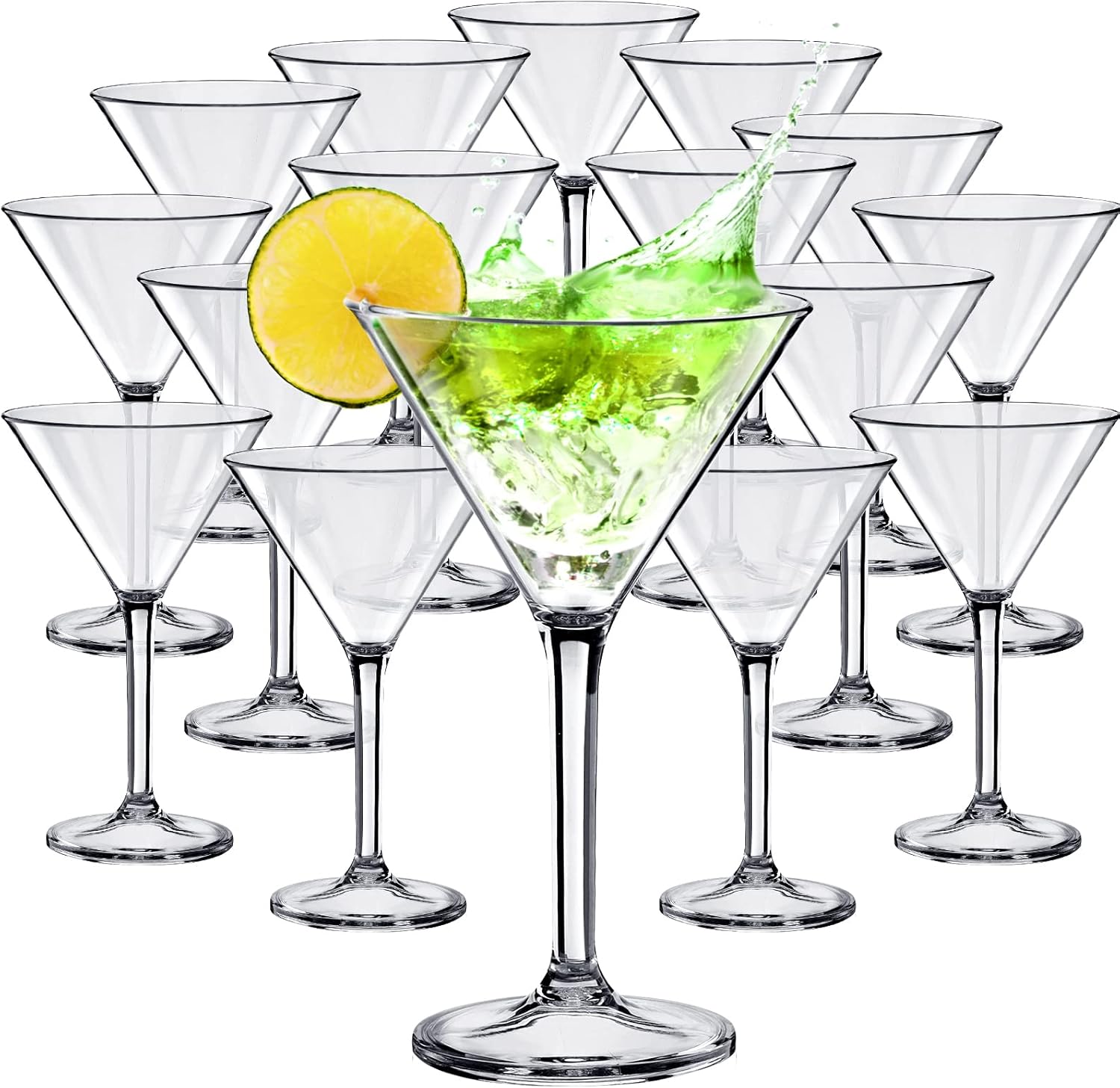 20 pcs 10 oz unbreakable martini glasses set disposable plastic martini glasses clear stemmed cocktail cups drinkware for mousse home bar restaurant wedding gift festival party supplies