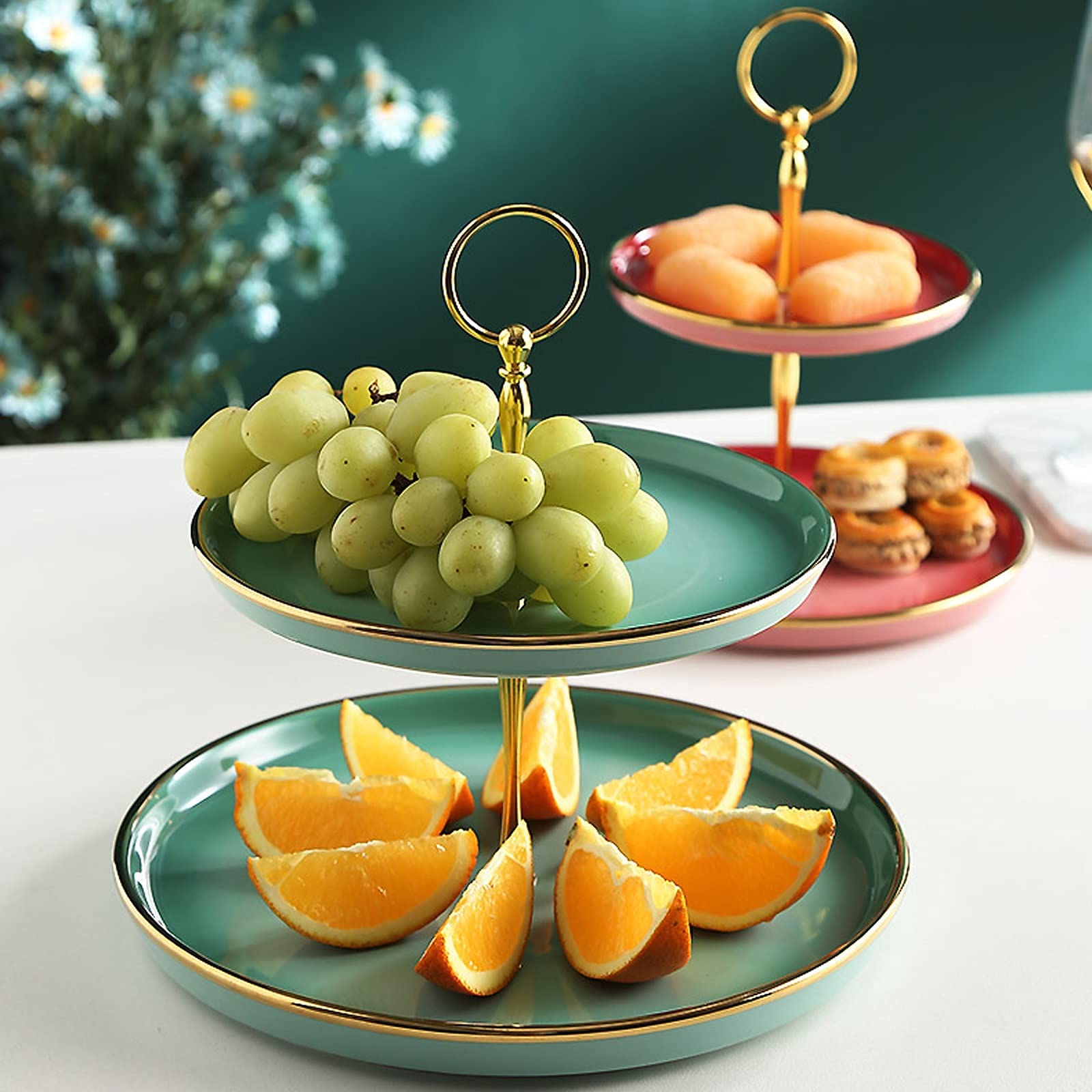 Supporto Torta 2 Livelli In Ceramica - Alzata Per Dolci E Frutta, Design Con Manico Dorato, Oro - Foto 9