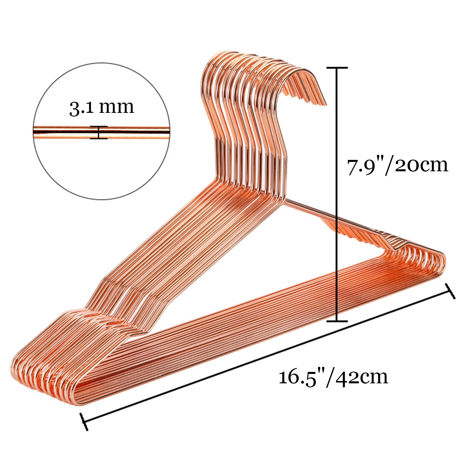 Tosnail 30 Stück 41,9 cm Edelstahl-Kleiderbügel, robuste Kleiderbügel, platzsparender Schrank-Organizer – Roségold