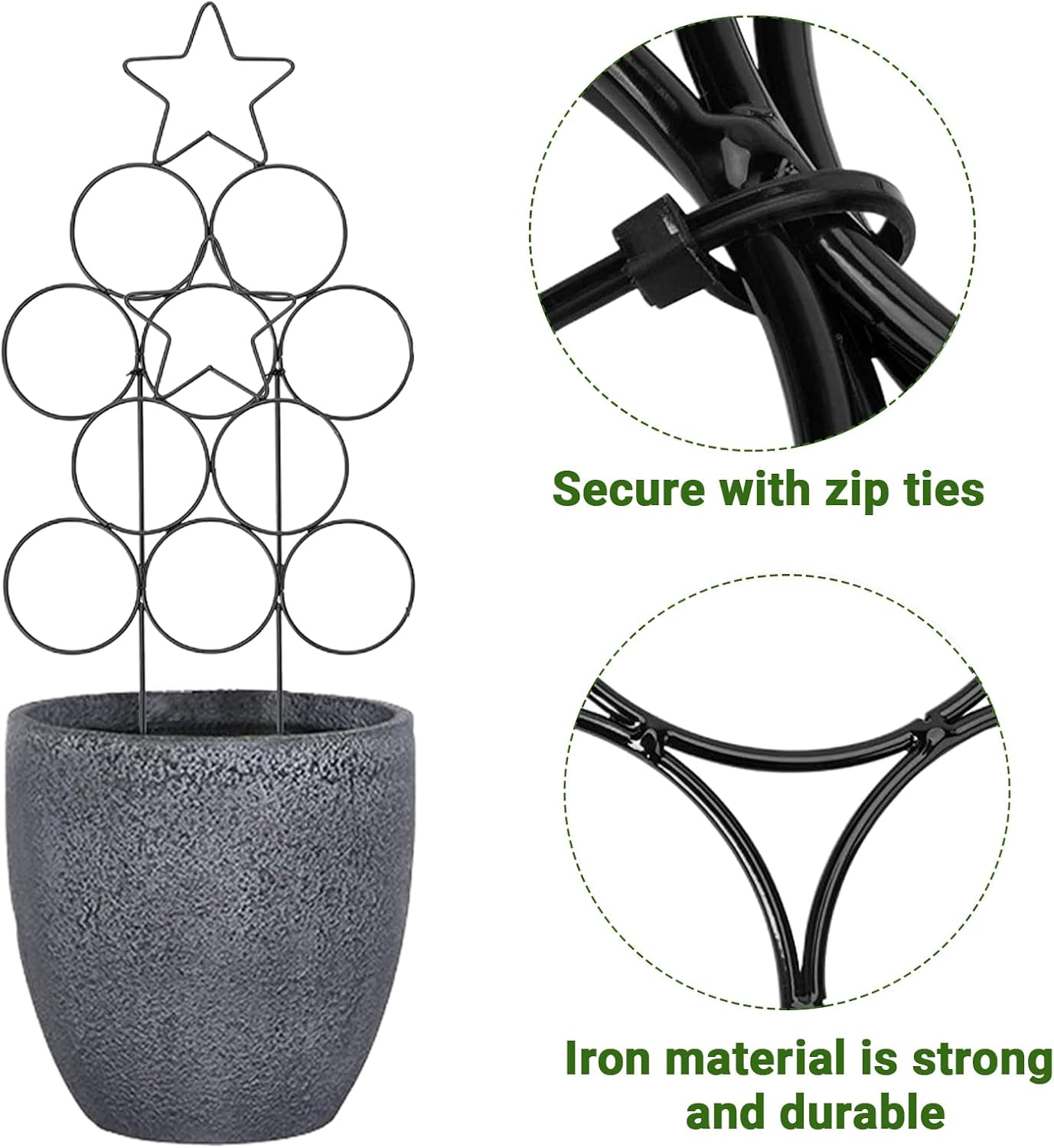 Trellis for Climbing Plants Outdoor Indoor, 6 Pack Small Garden Metal Trellis for Potted Plants Outdoor with 30 Cable Ties for Vine Ivy Flower Plant Support (Black)