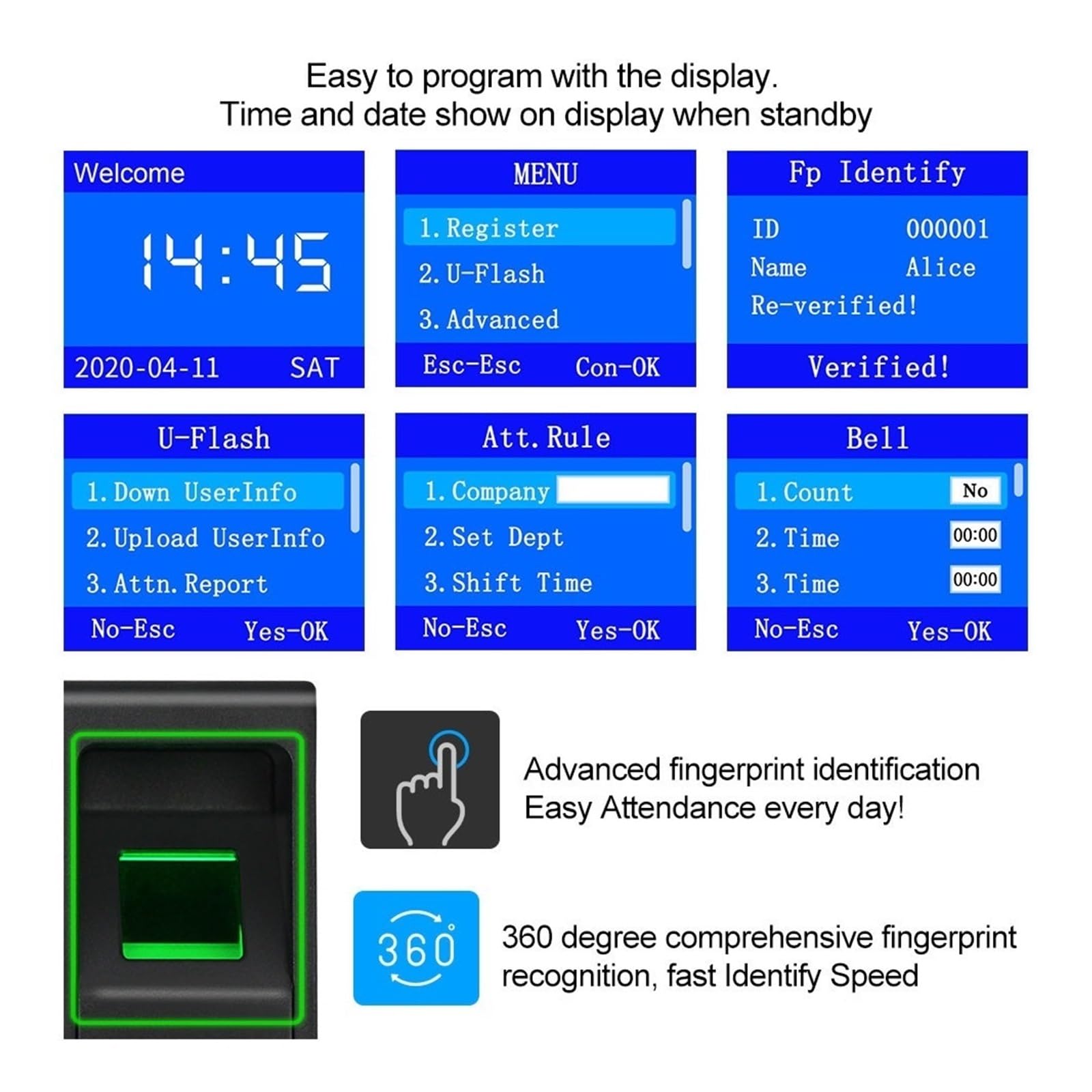 Control Horario Empleados, Máquina de asistencia con huella dactilar F30, control de acceso con teclado, reloj de tiempo eléctrico, grabadora, gestión de datos USB con llaves ,Material de Oficina