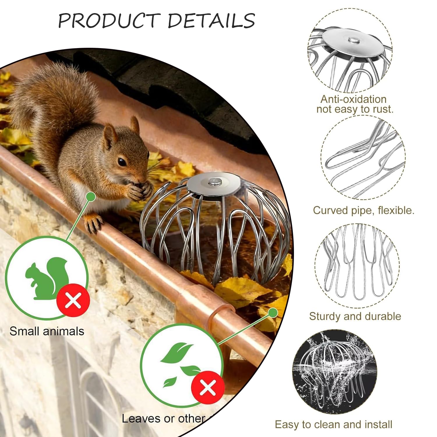 Protection Anti-Feuilles Gouttières, Gouttières Galvanisées, Gouttières Réglables De 90 à 100 Mm, Filtre Gouttiere, Crepinette Gouttiere, pour PVC Tuyau De Descente (4, Argenté)