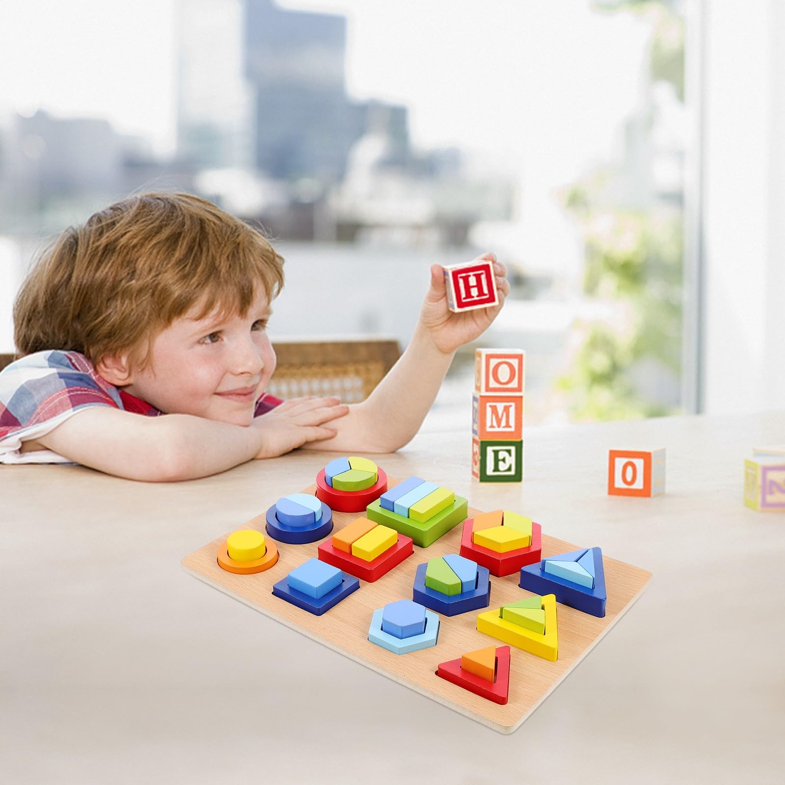 Giocattolo Didattico in Legno per Bambini, Puzzle Montessori Forme Geometriche Superfici Lisce, Gioco Educativo per Prima Infanzia e Sviluppo Cognitivo, Set Creativo