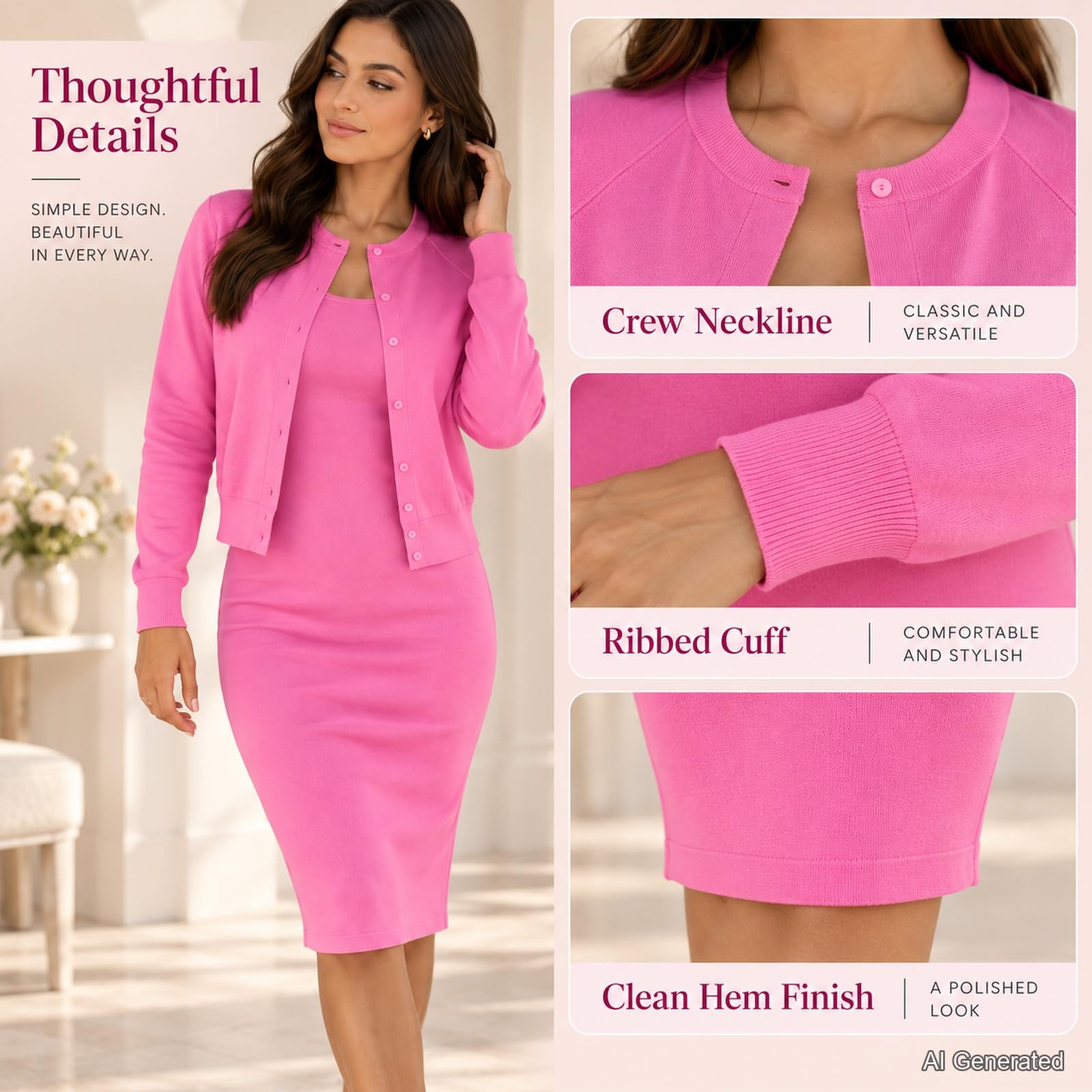 Womens Two Piece Dress Set Sleeveless Dress with Matching Cardigan