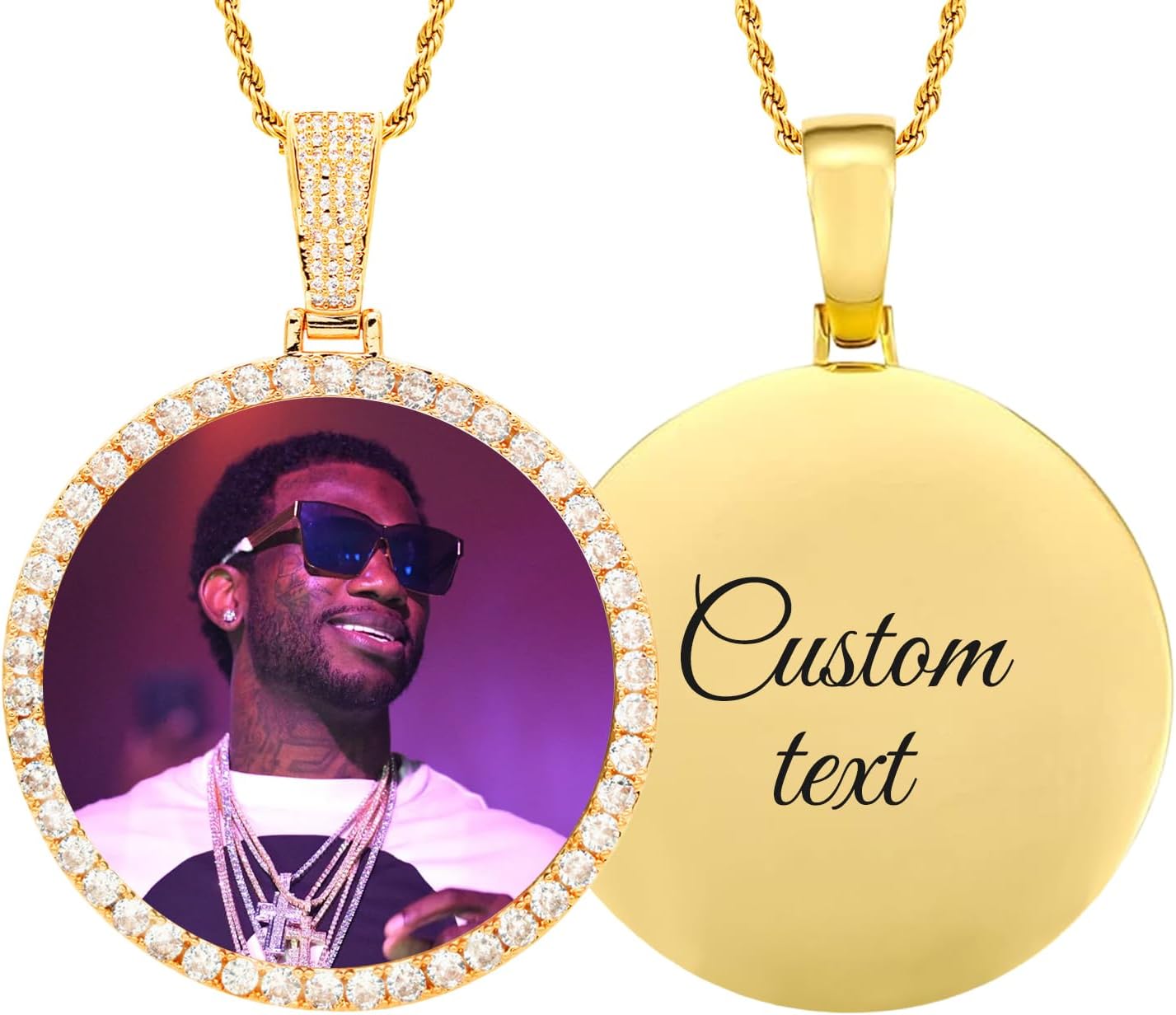 Custom Oversized Large Round Picture Necklace Personalized Photo with Cubic Zirconia - Large Picture Pendant Necklace - Iced Out Necklce for Men