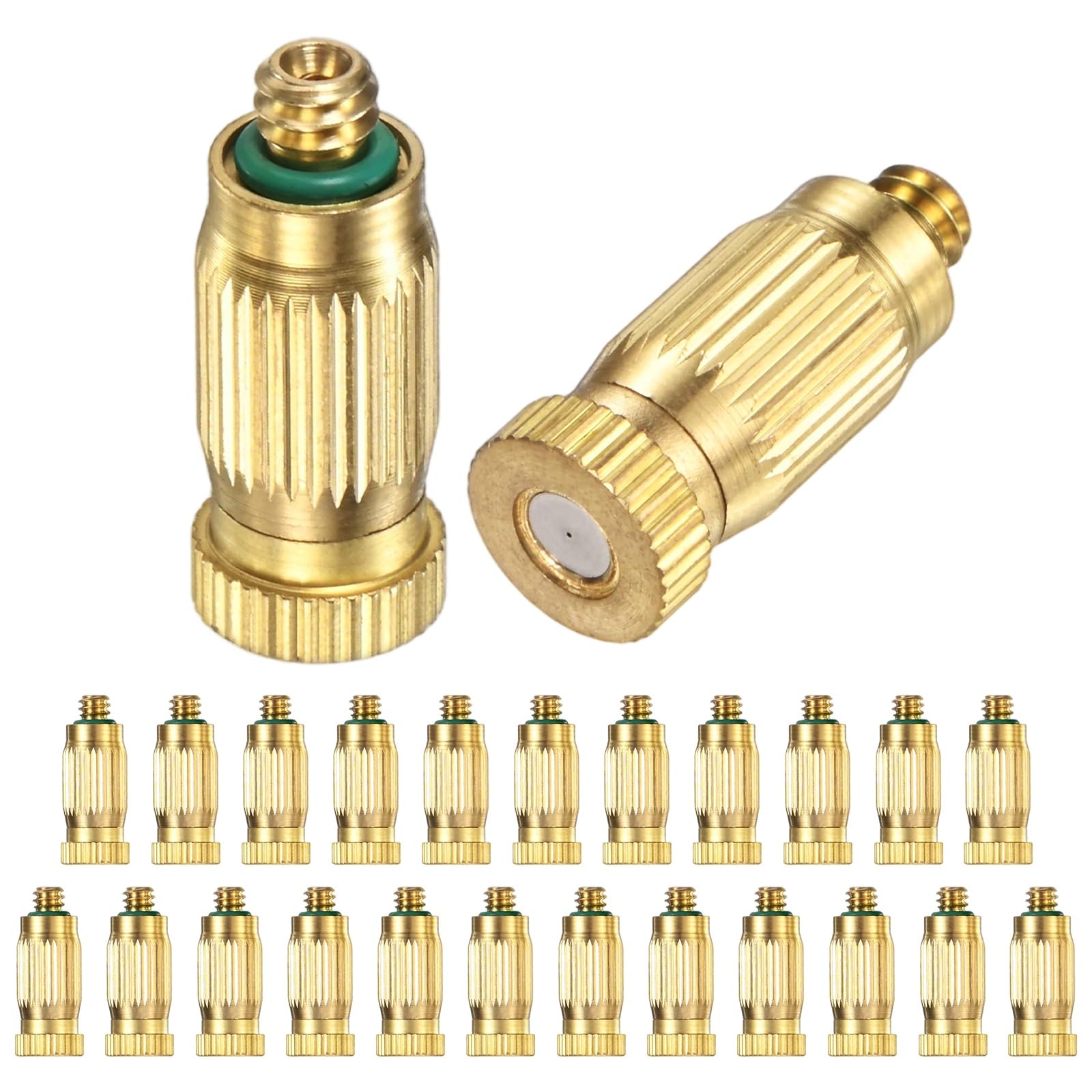 M METERXITY 25-Pack Brass Misting Nozzles, 0.008inch/0.2mm Orifice High Pressure Spray Misting Nozzle 3/16 UNC Outdoor Anti-Drip Spray Head for Outdoor Cooling System/Landscaping/Greenhouse