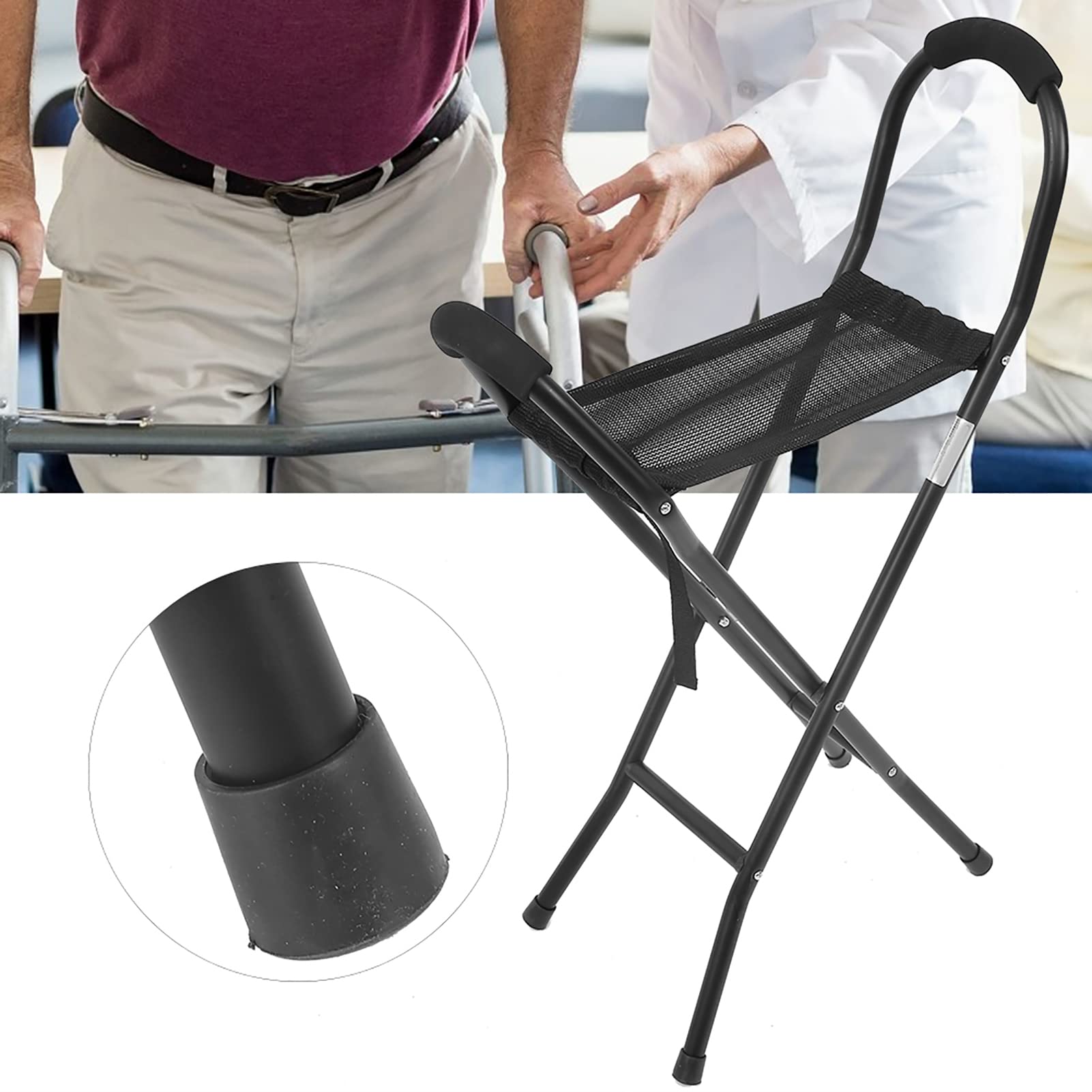 Bastón con Asiento, Silla Bastón Plegable Portátil, Sillas Bastón Plegables para Adultos, Bastones con Asiento para Hombres y Mujeres, Bastón y Taburete de Doble Uso para Personas