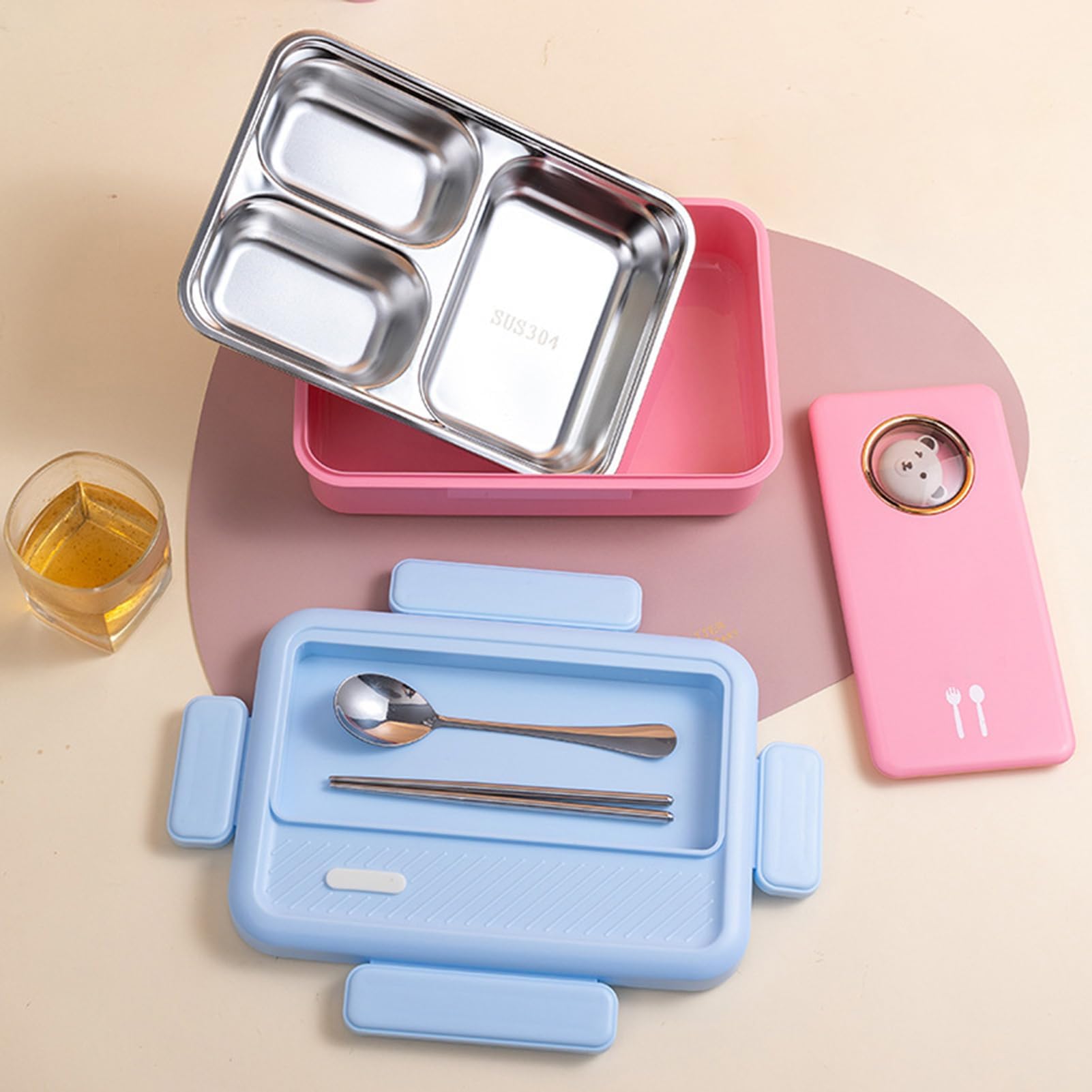 MRKU Portapranzo in Acciaio Inox - Contenitori a Prova di perdite - Portatile, a Prova di perdite, con divisori, Ideale per Professionisti, viaggiatori, Studenti e Adulti.