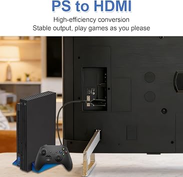 PS1/PS2 to HDMI Adapter Cable, HD Video Audio Converter Supporting 720P/1080P Output, Multimedia Link Connector for 1/2 Consoles, Projector, Monitor and HDTV