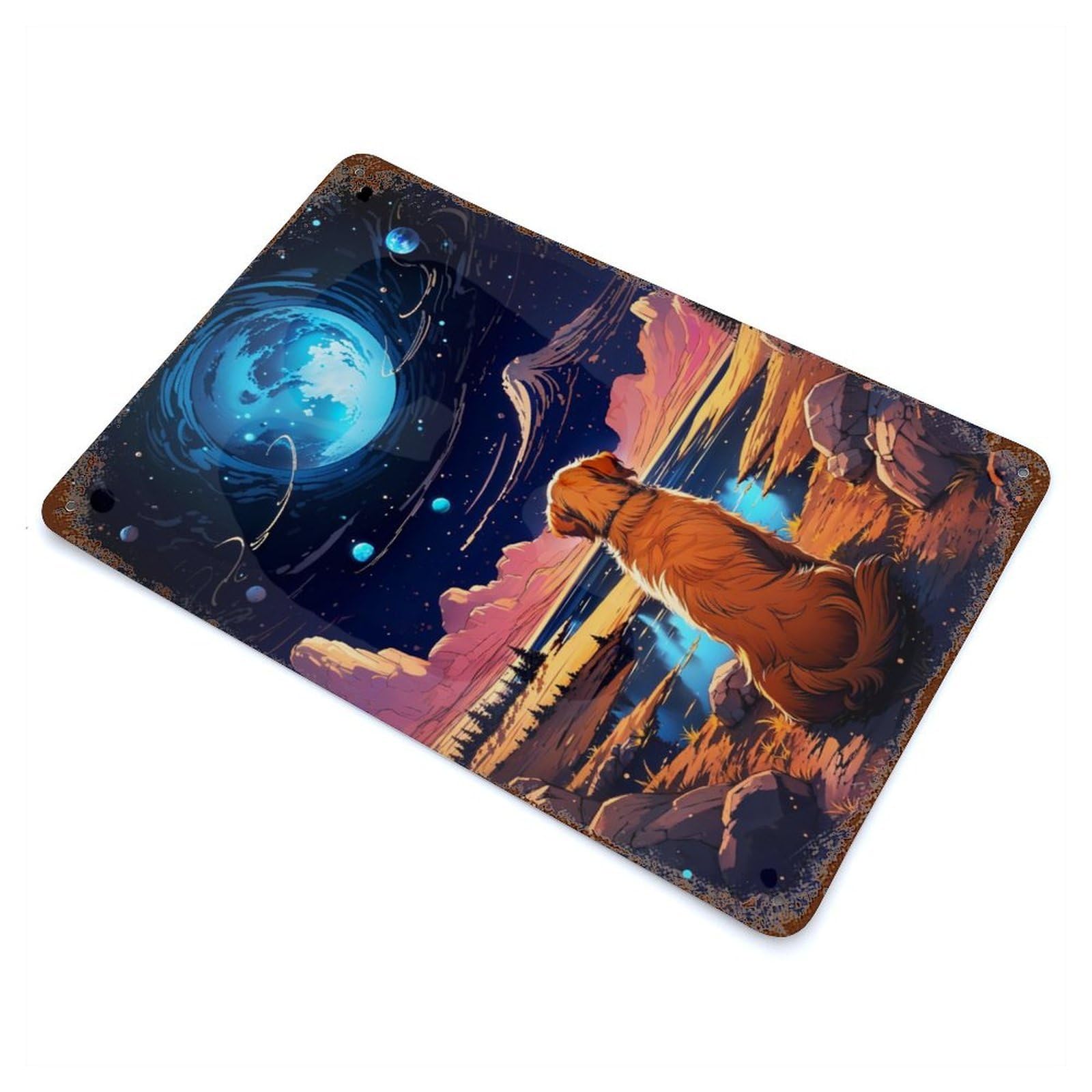 Garage Style Moonlit Vigil Rustic Tin Plaque 11.8"x7.9", Industrial Home Decor for Bar And Workshop