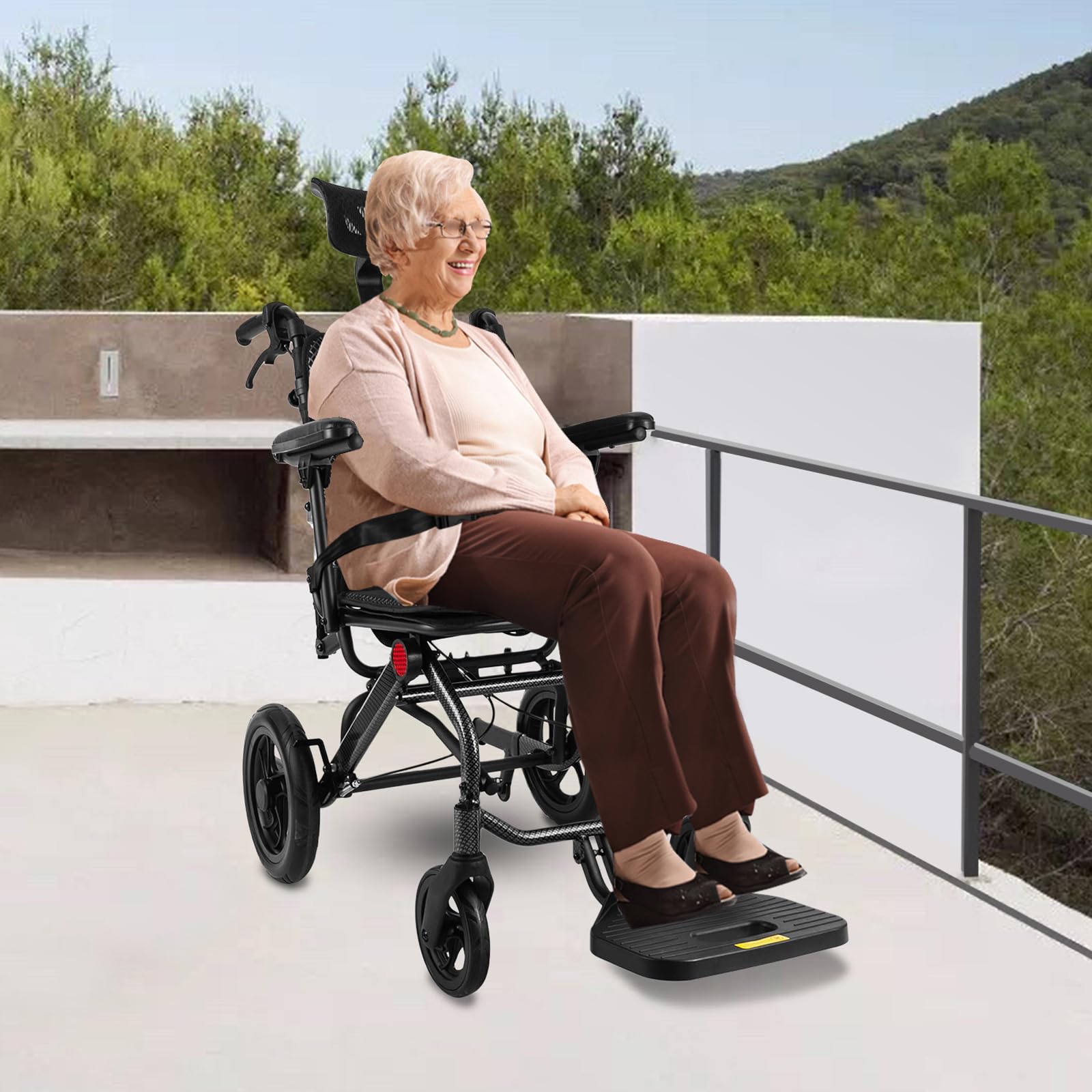 Silla de ruedas reclinable con reposacabezas, Silla de ruedas plegable para personas mayores y discapacitadas, Silla de ruedas plegable de viaje Sillas de ruedas portátiles Silla de ruedas de