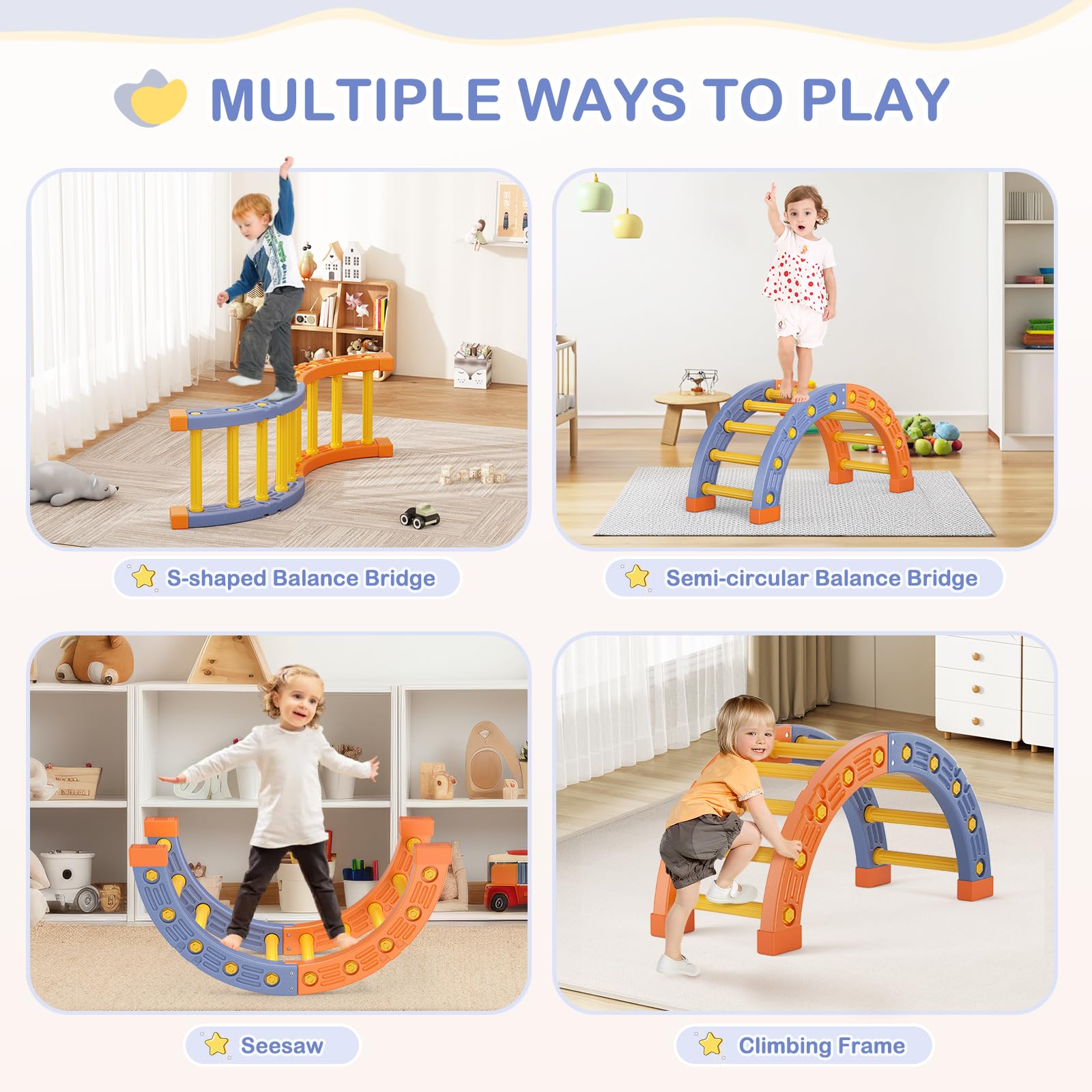Montessori Ensemble de cadres d'escalade pour l'intérieur, triangle d'escalade avec demi-cercle, housse en plastique, salle de gymnastique d'escalade pour bébé, bleu orange 003