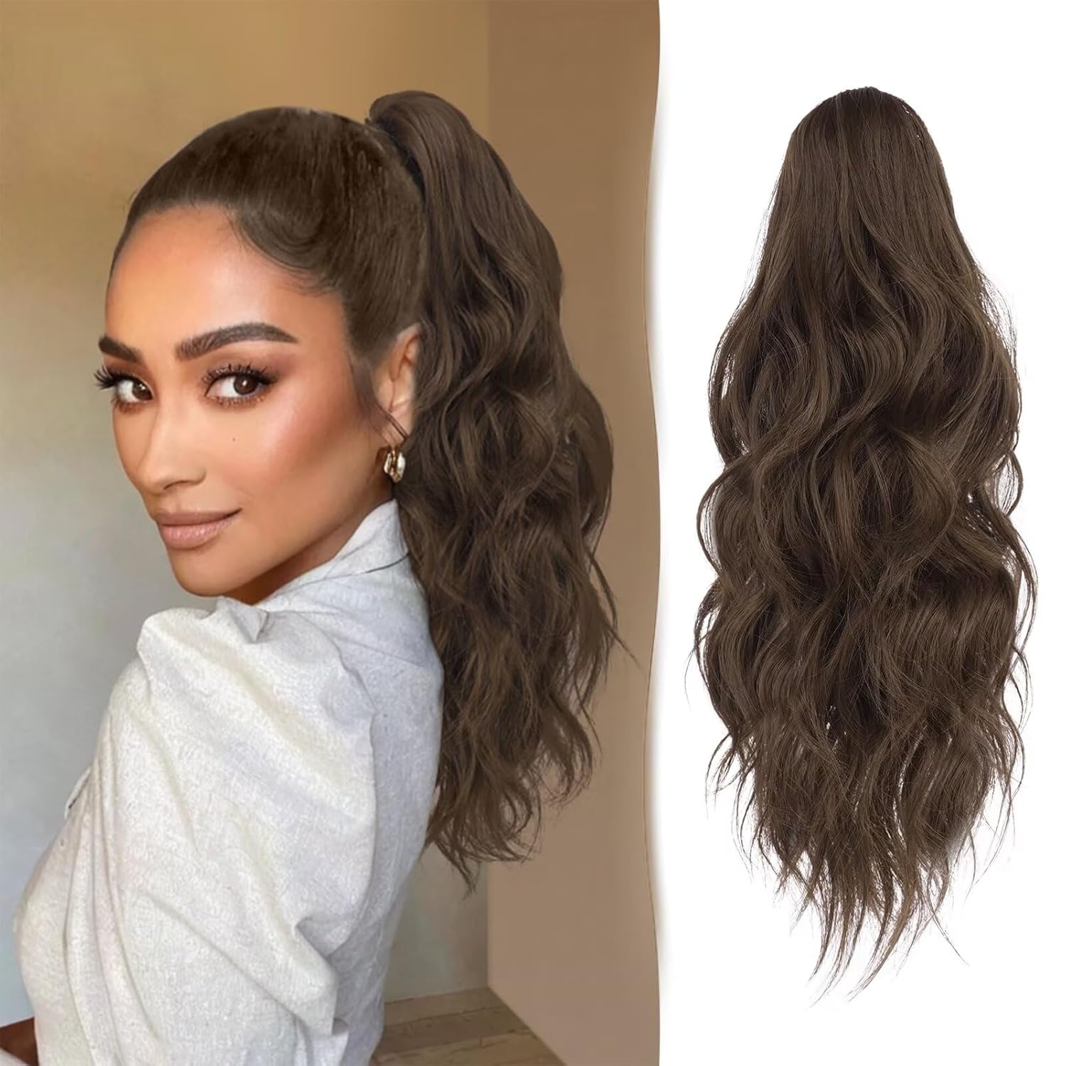 18″ Curly Claw Clip Ponytail Extension Wavy Long Clip in Hair Extensions Natural Fake Hair Ponytails Synthetic Ponytail Wig Jaw Clip On Pony Tails for Women Girls – Brown Mix Hair Extensions