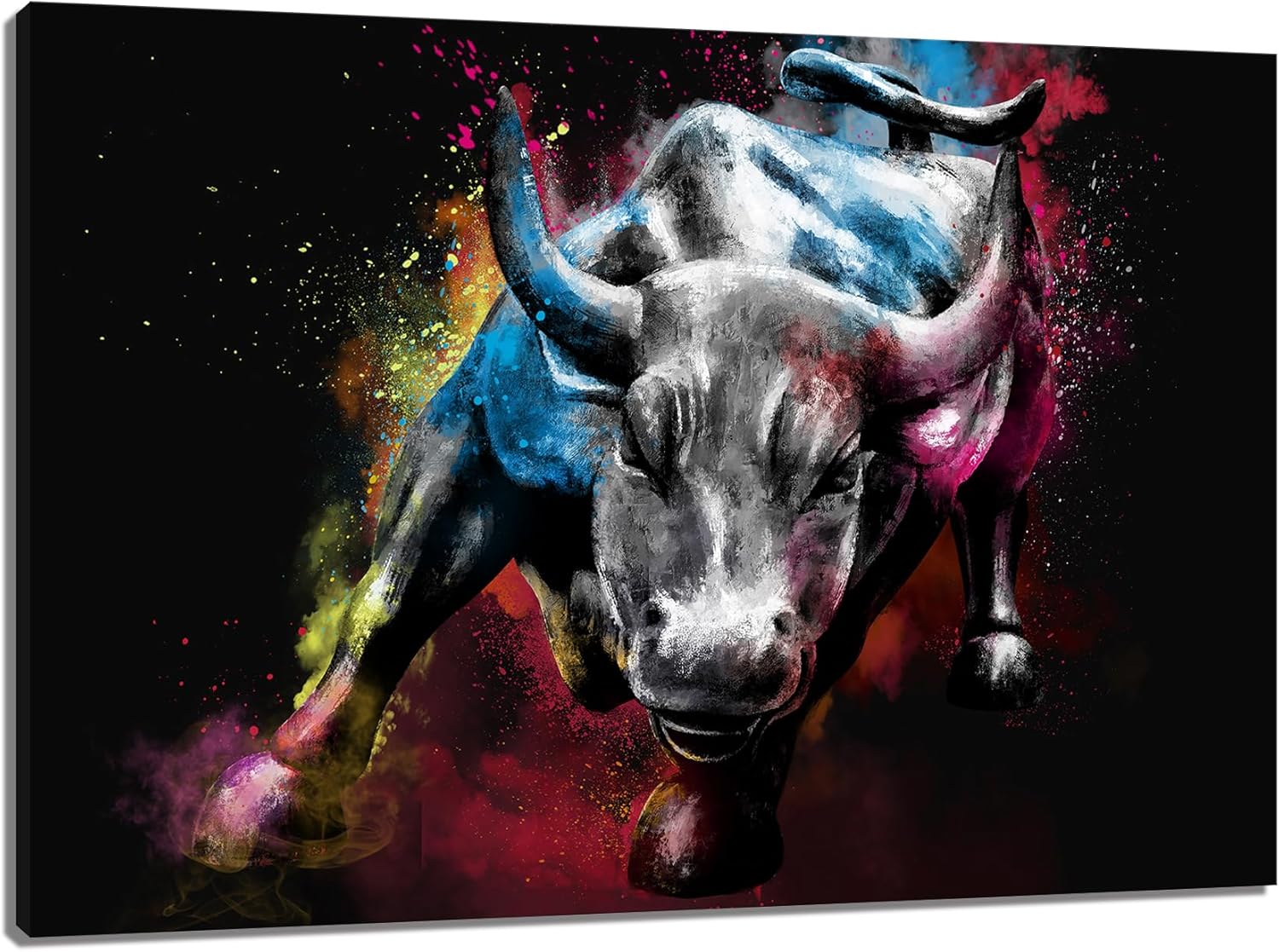 Derkymo Fighting Bull Painting Cattle Picture Farmhouse Wall Decor Wildlife Canvas Artwork Framed to Hang