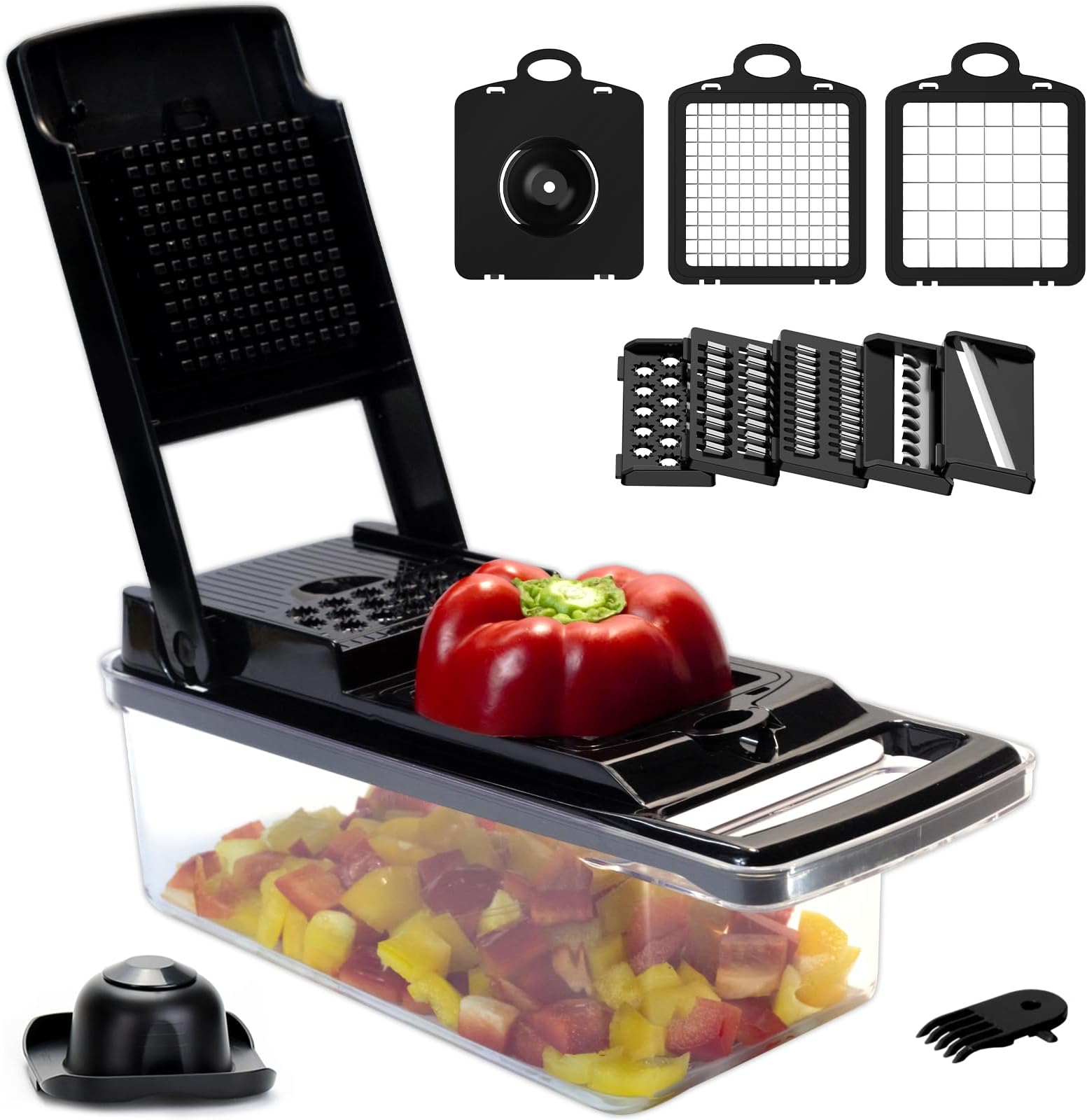 - Pro Multifunctional Chopper - 10 in 1 Mandoline Slicer and Dicer, Veggie Chopper With 8 Blades, Carrot, Potato, Garlic