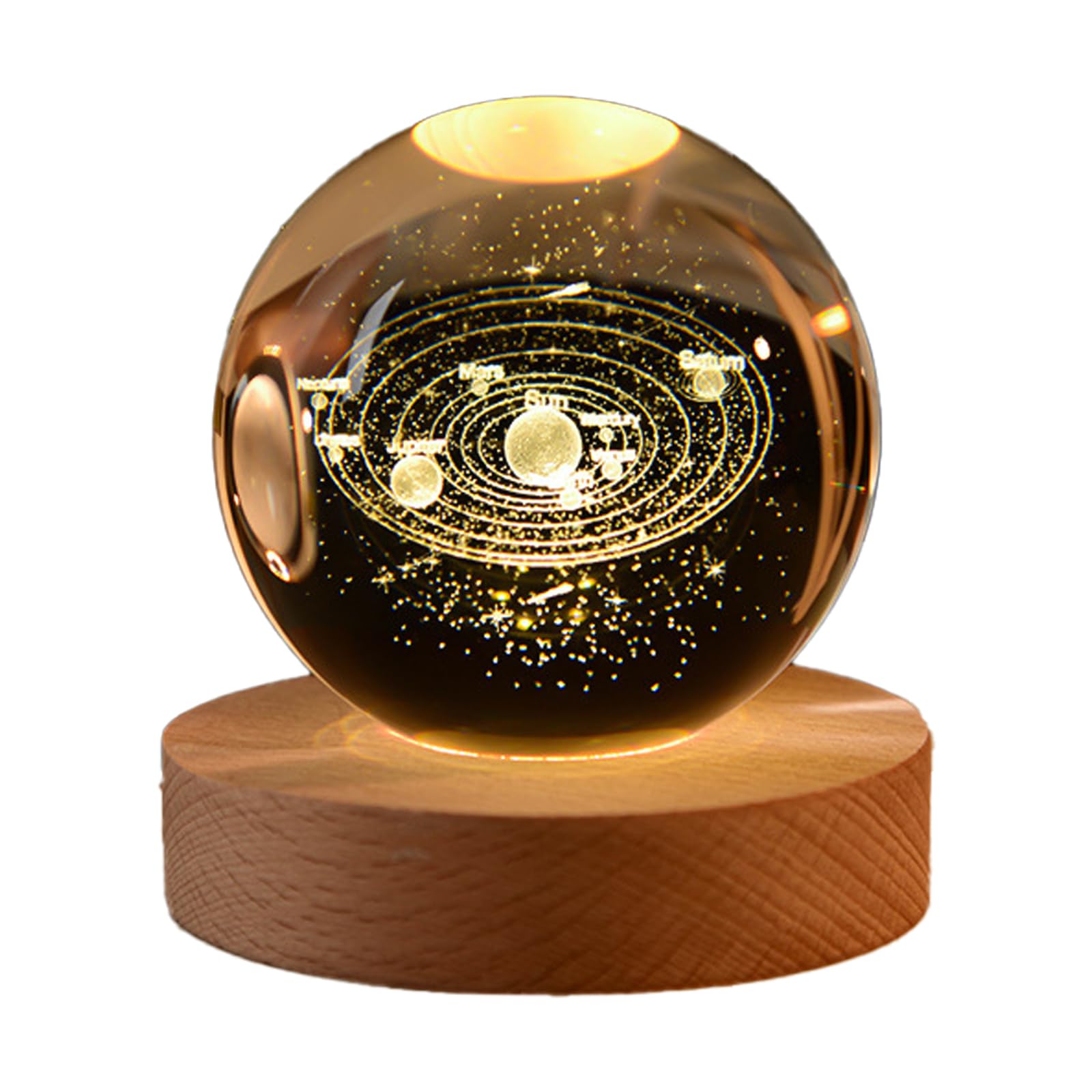 Happyhaves Calming Stellar Spheres The Galaxy,Saturn and The Moon, 3D Solar System Crystal Ball Night Light,LED Crystal Space Lamp for Bedroom Living Room Decor (C)