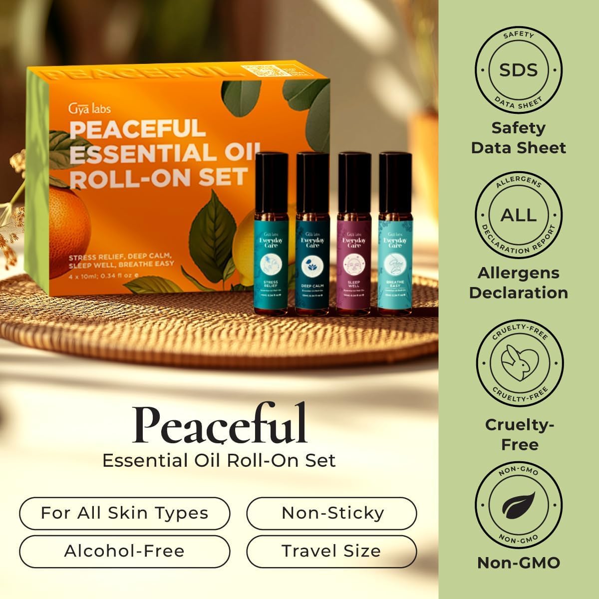 Gya Labs Peaceful Roll on Essential Oils Set - 0.34 Fl Oz Each - Essential Oil Set Relaxation Womens Gifts for Christmas - Blends for Calm, Aromatherapy Stocking Stuffers, Relaxing Gifts for Women - Image 6