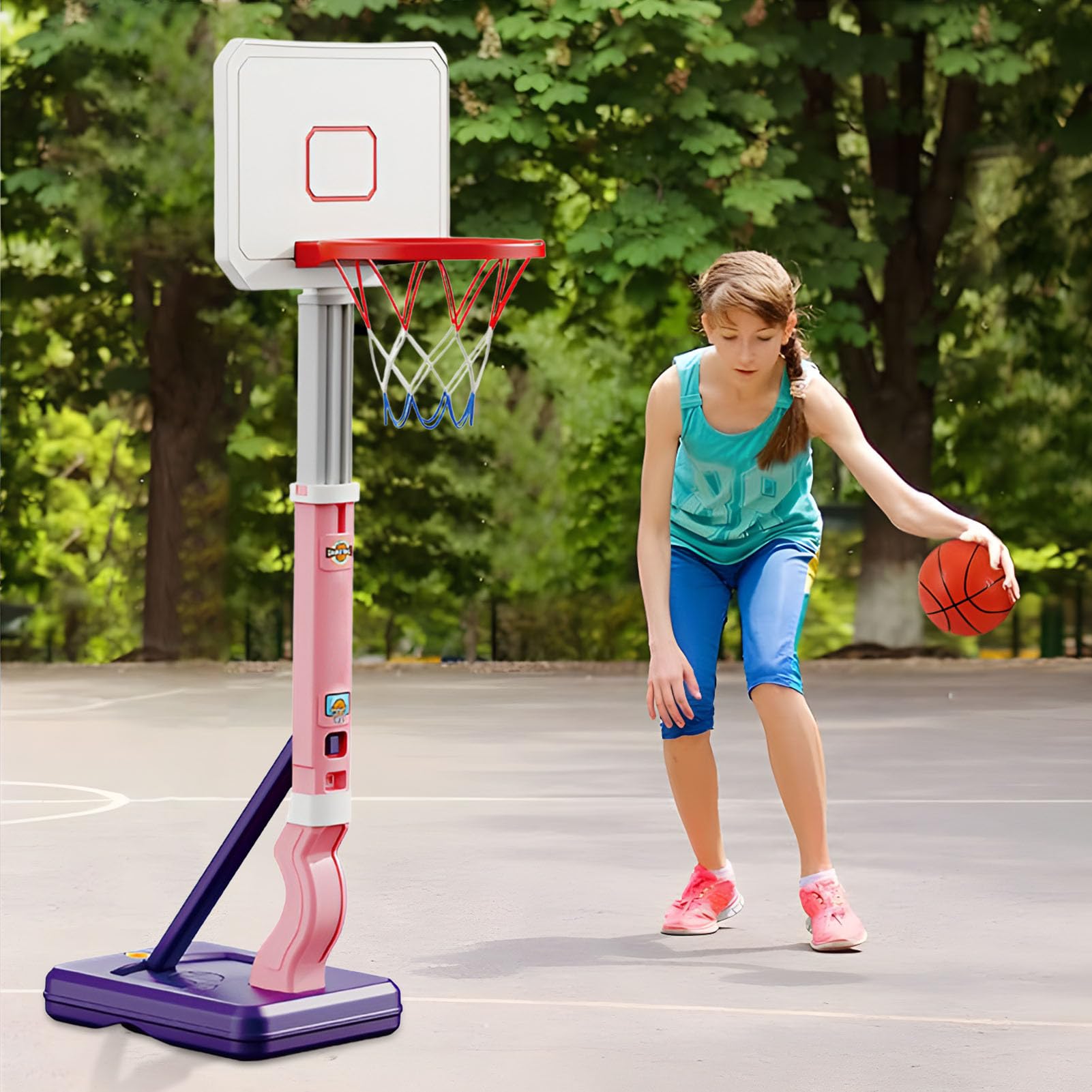 Aro De Baloncesto Para Niños: Juguete Deportivo Al Aire Resistente Y Ajustable, Base Antifugas, Fácil Montaje, Material Duradero De Alta Calidad | Divertido Juego De Actividad Física Para Verste