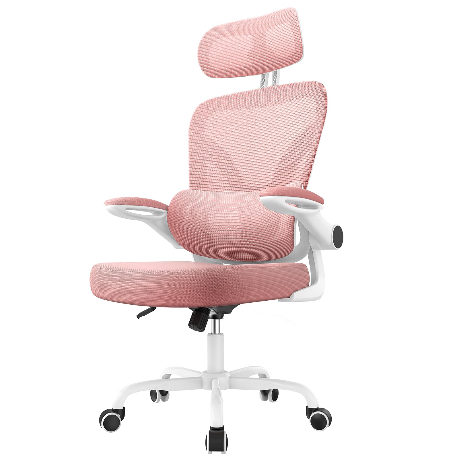 naspaluro Ergonomic Office Chair - Computer Desk Chair with Dual Backrest Design, Adjustable Lumbar Support, Executive Manager Chair with Flip-Up Armrests, 3D Headrest for Home Office - Pink