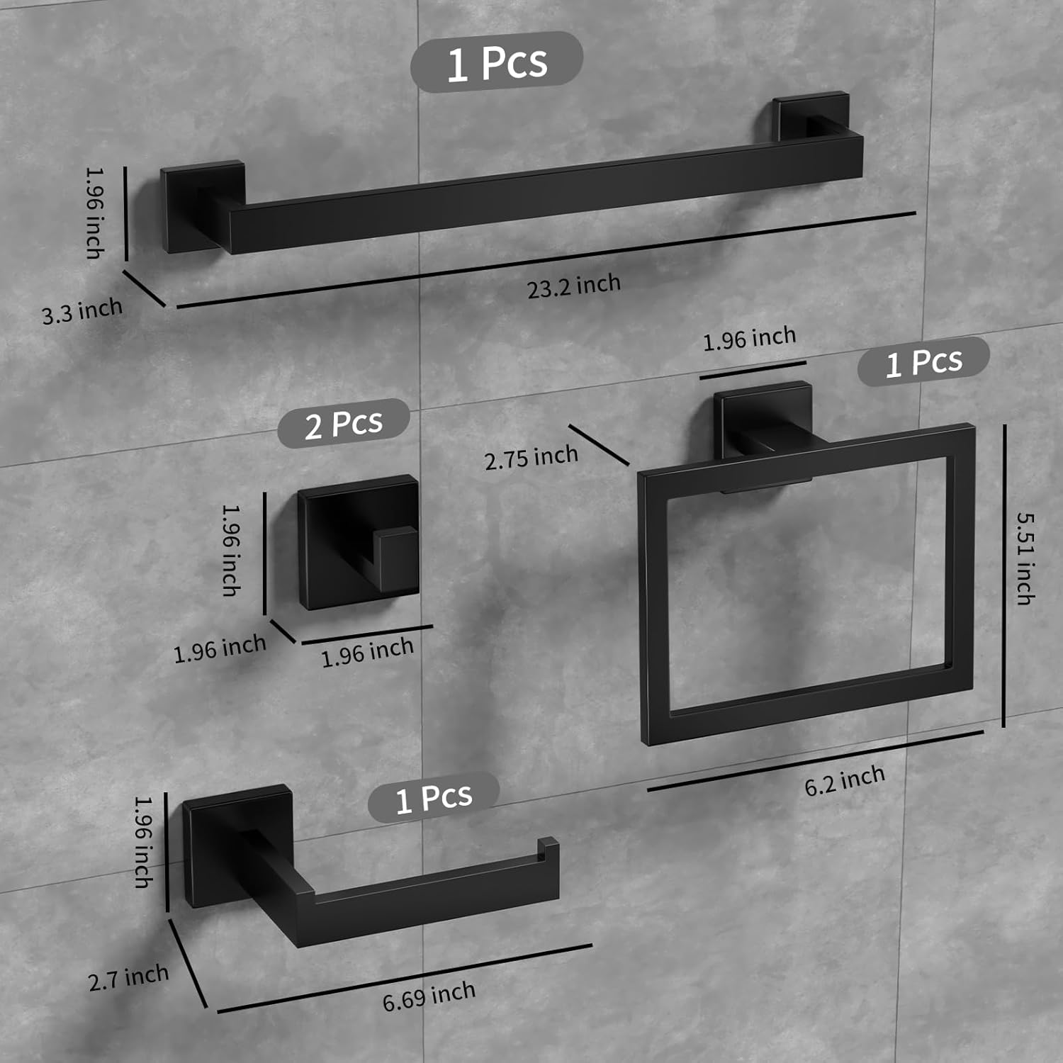 Matte Black Stainless Steel 5-Piece Bathroom Hardware Set