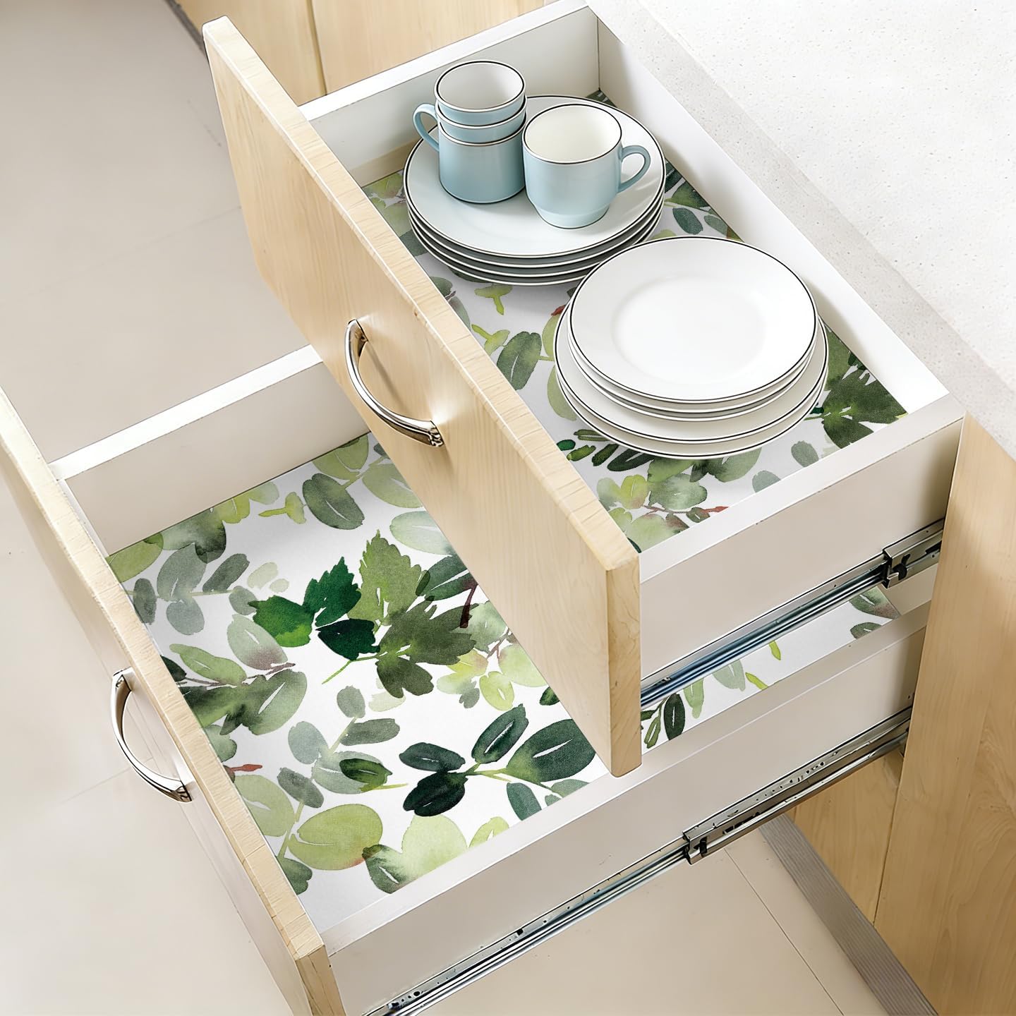 Shelf and Cabinet Liner Self Adhesive Liner for Kitchen Drawer Botanical Peel and Stick Contact Paper Waterproof Non-Slip Liners for Cupboard Pantry Dresser 17.7 x 78.7 in