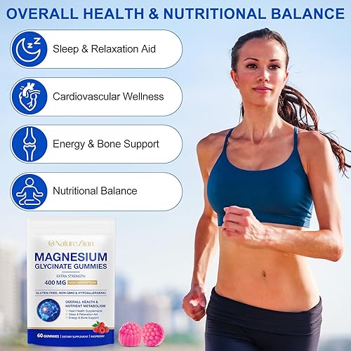 Miniatura 4 de Gomitas de glicinato de magnesio 400 mg, para mujeres y hombres, apoyo corporal y relajación, 60 gomitas