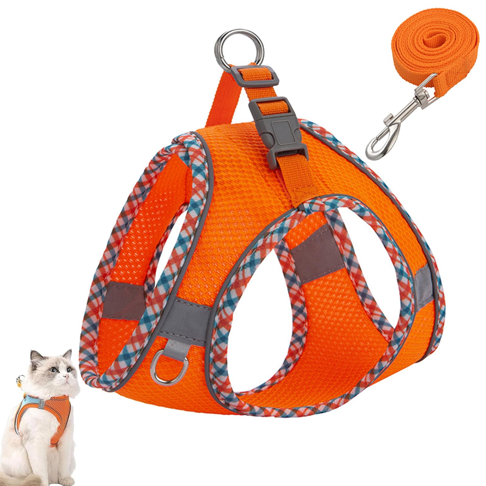 Cat Harness Design for Outdoor Cats, Cat Explorer Harness, Adjustable Soft Mesh Vest with Reflective Safety Strips, Escape Proof, Easy to Wear Cats (M,XS)