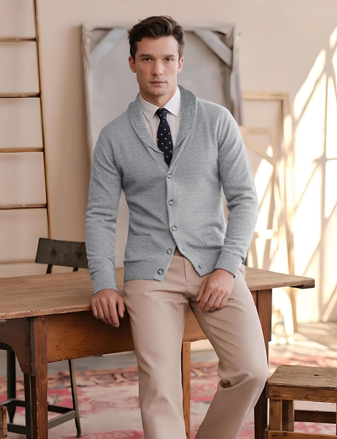 H2H Mens Casual Comfortable Fit Cardigan Sweater Shawl Collar Soft Fabric