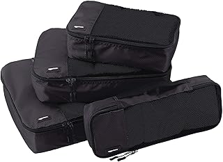 Amazon Basics Kleidertaschen-Set, 4 Stück, je 1 Schmal, Klein, Mittelgroß, Groß und schmale Packtasche, Schwarz