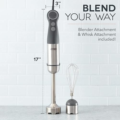 Miniatura 5 de Dash Chef Series - Batidora de mano de inmersión de 5 velocidades con cuchillas de acero inoxidable, accesorio para batidora y guía de recetas -