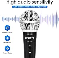 Vista 2 de KM88 Micrófono de karaoke de mano con cable, micrófono vocal dinámico super cardioide con cable de audio XLR desmontable de 13.12 pies e interruptor