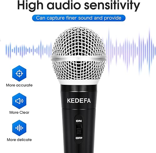 Miniatura 2 de KM88 Micrófono de karaoke de mano con cable, micrófono vocal dinámico súper cardioide con cable de audio XLR desmontable de 13.12 pies e interruptor