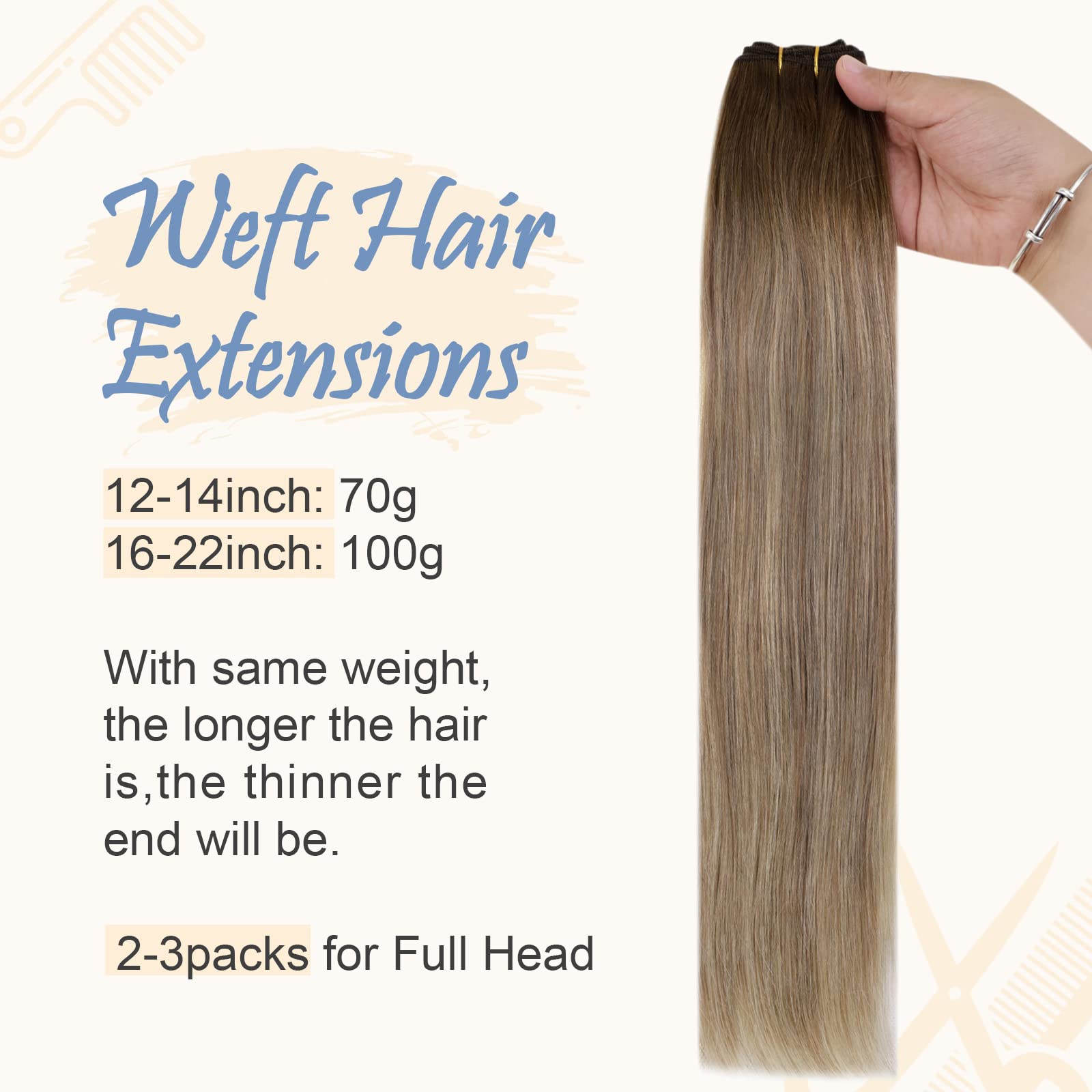 Easyouth Treski z naturalnych włosów Remy ombre 46 cm 100 g