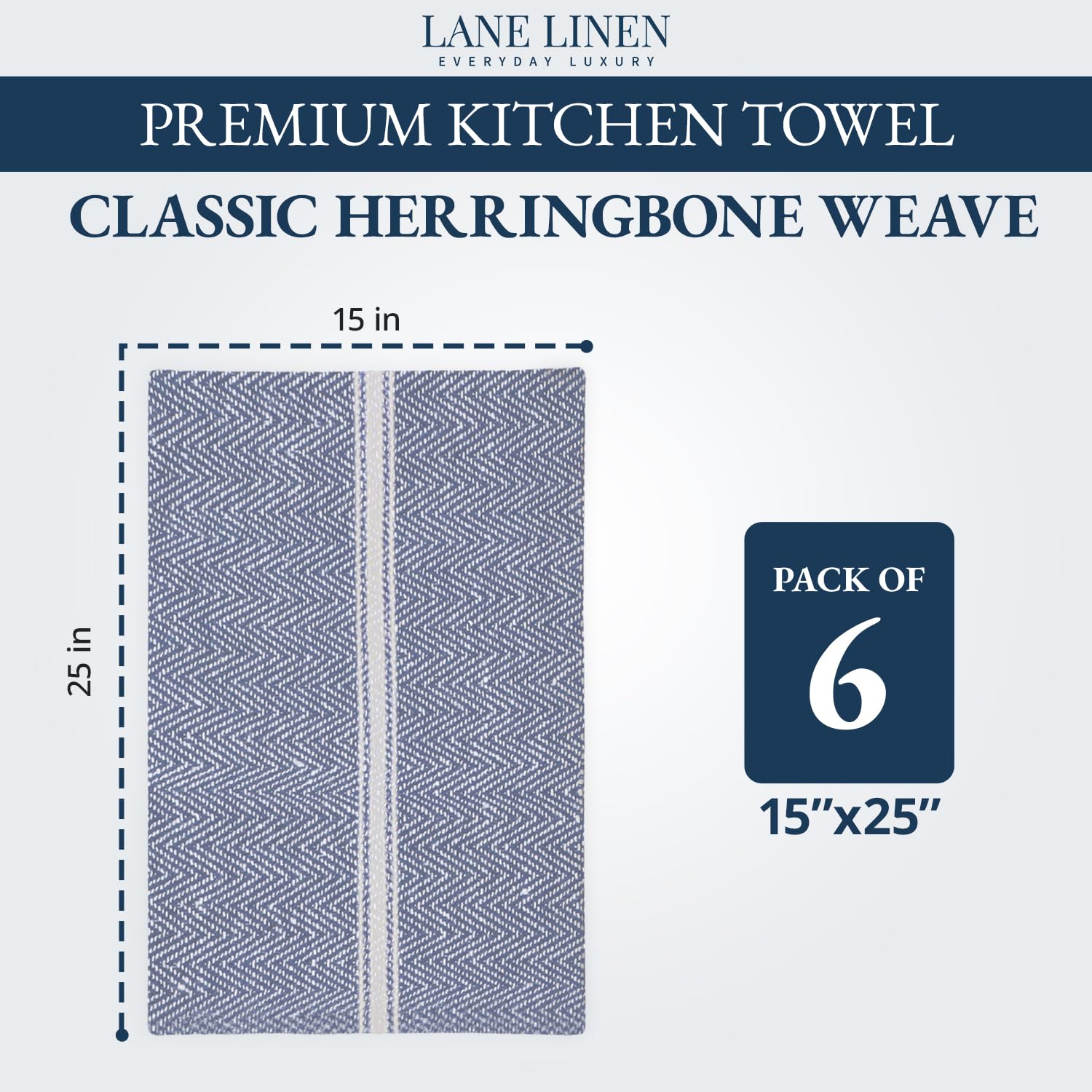 LANE LINEN Kitchen Towels Set - 100% Pure Cotton Dish Towels for Kitchen, Super Absorbent Kitchen Hand Towel, Blue Tea Towels, Soft & Durable Dish Cloths, Pack of 6 15 x25 , Blue Chambray