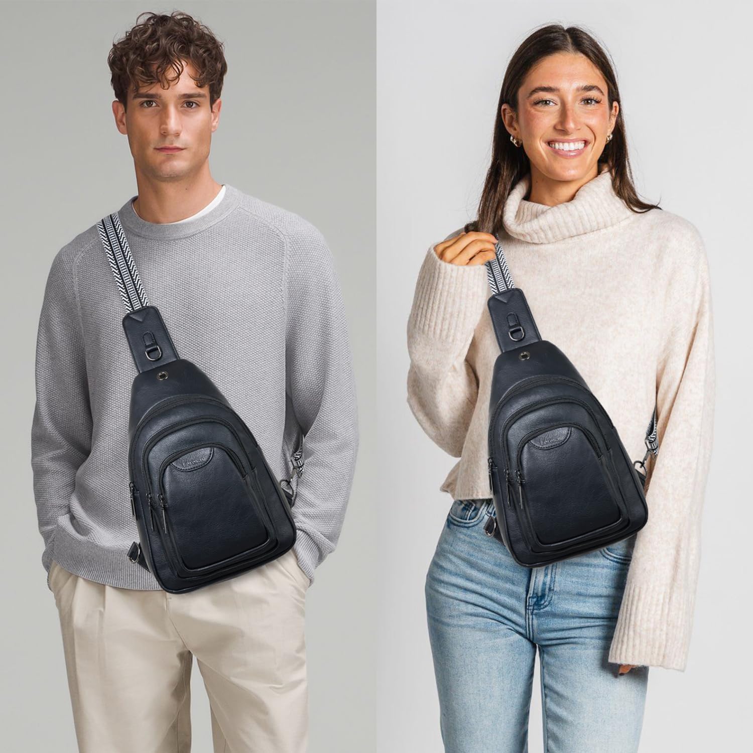 10L Crossbody Sling Bag for Women Men Anti Theft Cross Body Fanny Pack Belt Bag Purse Gifts for Women Faux Leather, Black - Image 2