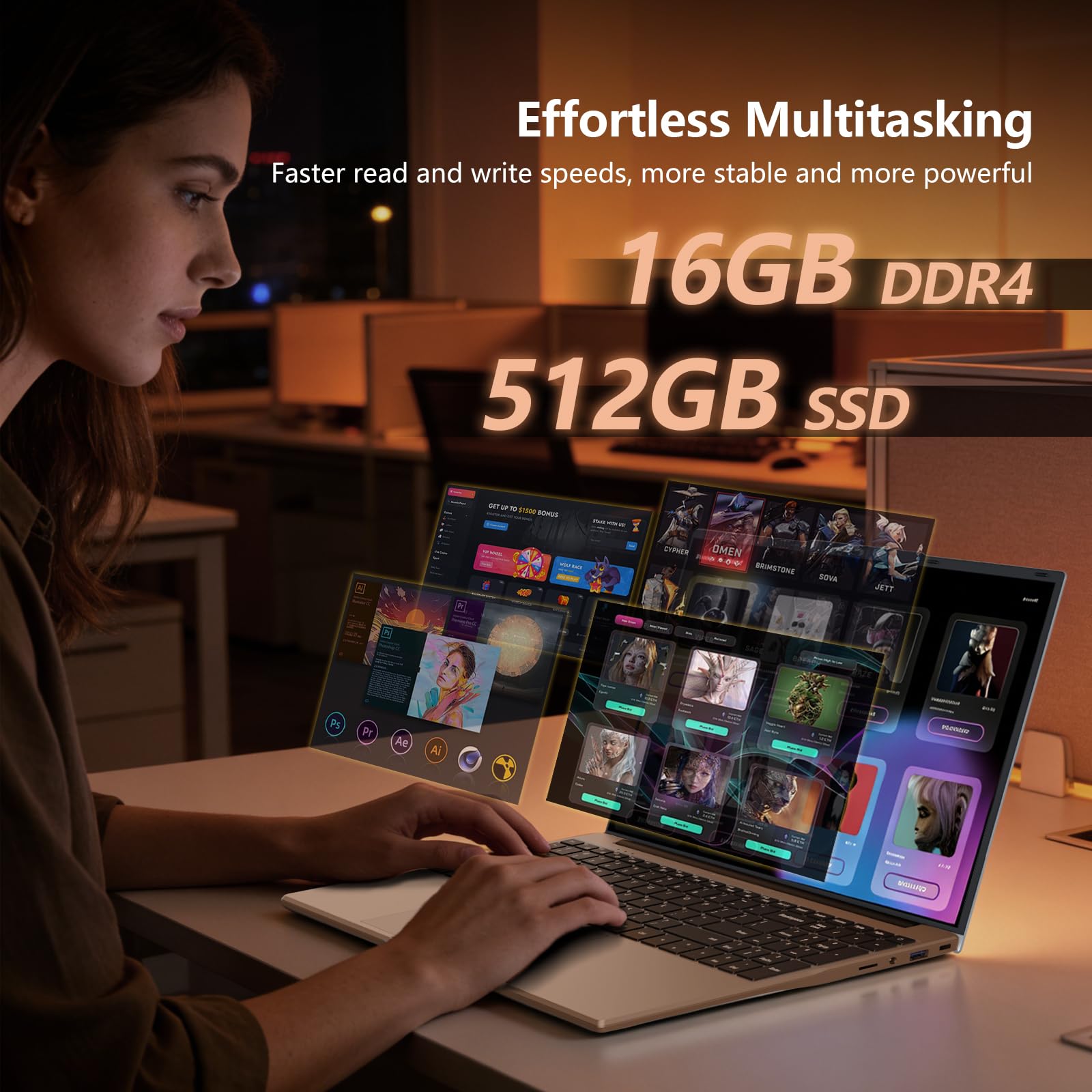 15,6 Pouces Ordinateur Portable, Win 11 PC Portable 16Go RAM DDR4 512Go SSD, CPU Twin Lake-N150, Clavier Rétro-éclairé+Déverrouillage Empreinte, Laptop1080P Écran, WiFi5+Mini-HDMI+USB3.0+BT4.2+Webcam