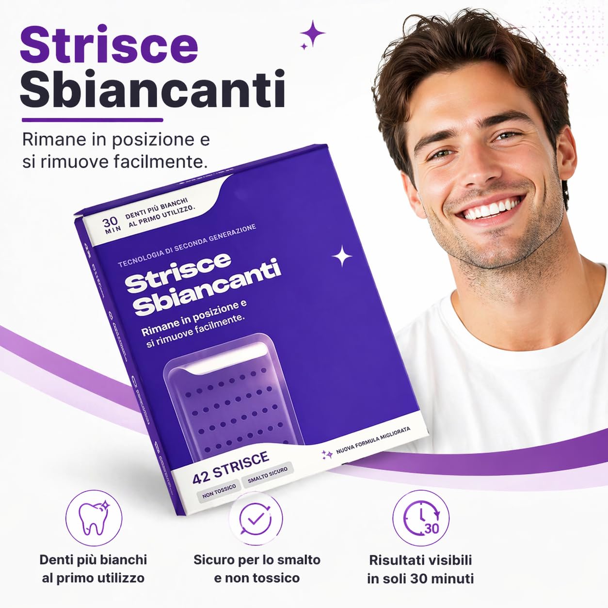 Dr Dent Bleaching Strips 42 Strisce Sbiancanti per Denti Senza Perossido con Tecnologia Viola Delicate sullo Smalto