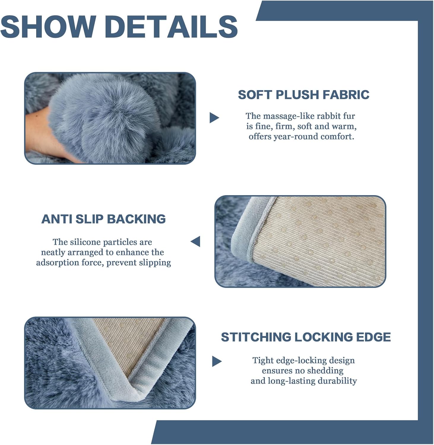 DREAMINGO Faux Fur Couch Seat Cover, Soft Plush Sofa Covers for Pet Washable, Non Slip Furniture Protector for 3 Cushion Couch Sofa Sectional, 35.4x82.7 Inch, Blue
