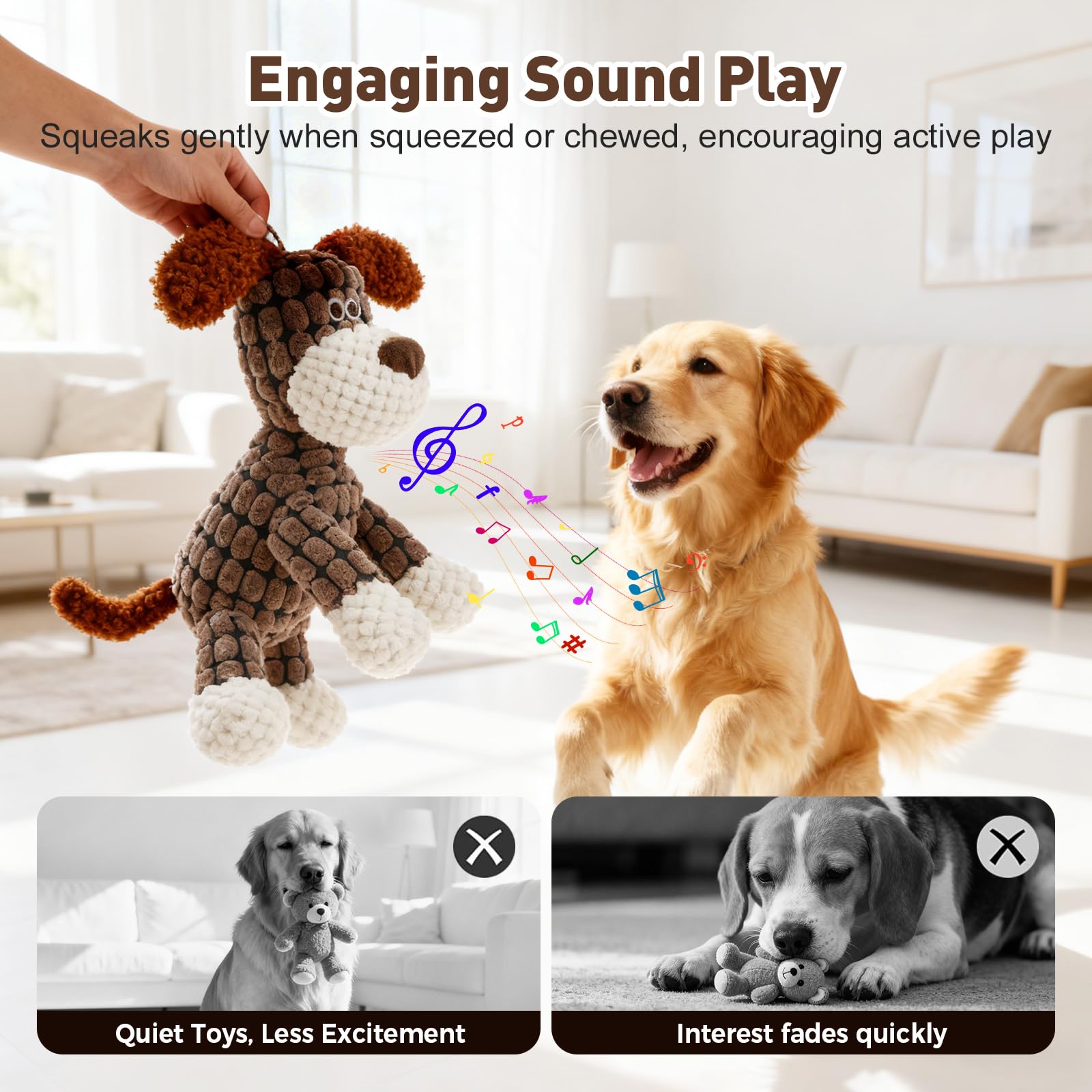 2026 New Dog Toys, Indestructible Plush Dog Toy for Aggressive Chewers, Interactive Squeaky Soft Puppy Chew Toy, Durable Teething Toys for Small Medium Large Dogs (Brown) - image 4