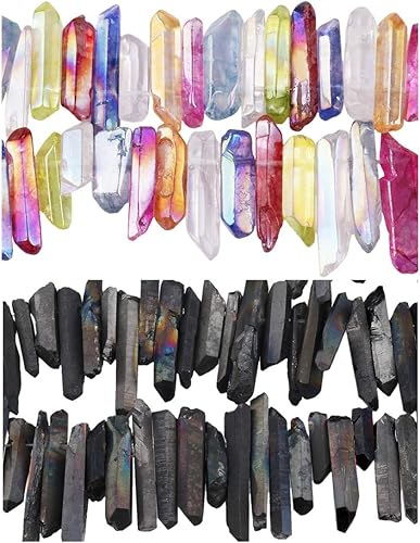 Miniatura 1 de TUMBEELLUWA 2 cuentas sueltas de cuarzo para hacer joyas, cuentas de cuarzo pulido o crudo con revestimiento de titanio de 15 pulgadas perforadas en