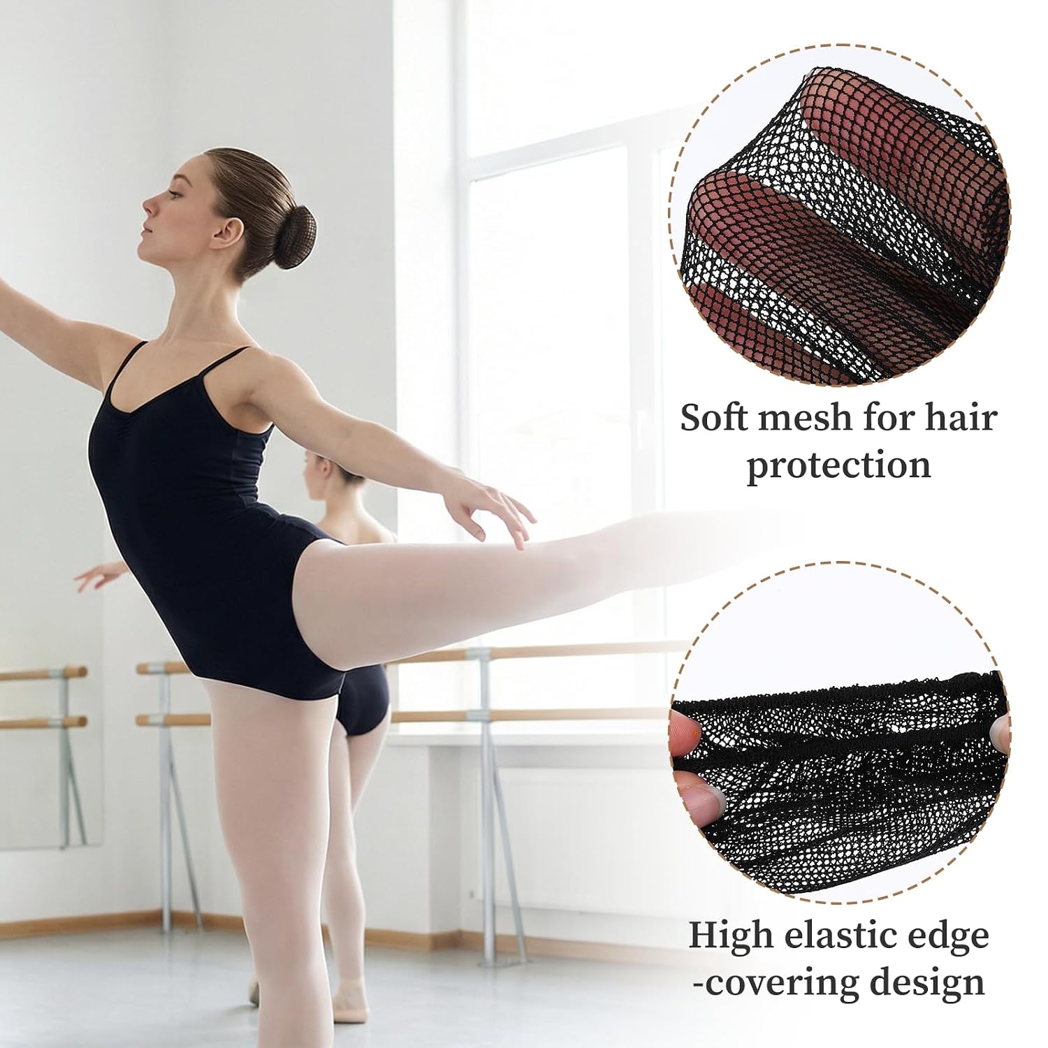 24 Pack Reusable Elastic Ballet Hair Net, 3.94 in/10 cm Diameter Hair Nets for Buns, Invisible Black Mesh Bun Covers with High-Elasticity Cord for Ballet Dance, Accessories for Girls Women Nurses