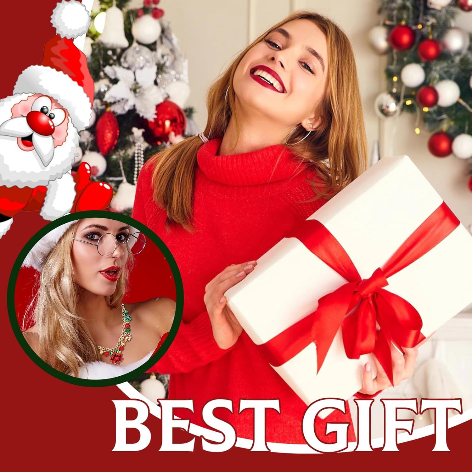 Christmas Jewelry for Women Christmas Jingle Bell Necklace Bracelet Earrings Set Holiday Pendant Necklace for Women Christmas Stocking Stuffers Gifts - Image 4