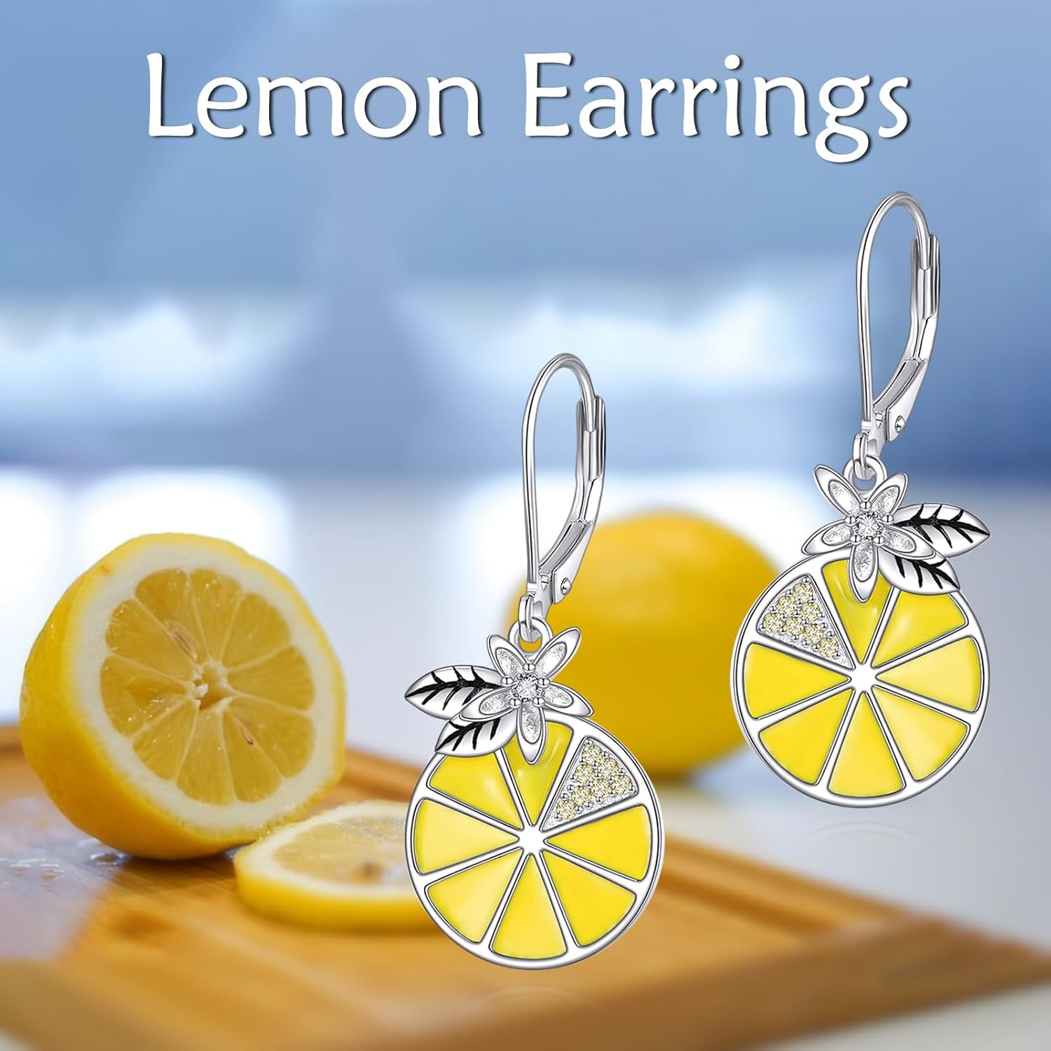 Lemon Earrings 925 Sterling Silver Lemon Dangle Leverback Earrings Fruit Jewelry Gifts for Women Friend - Image 4