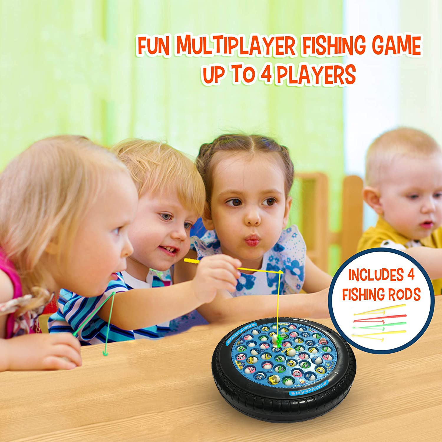 KIPA GAMING Rechargeable Fish Catching Game, 45 Fishes with Big Round Pond & Fish 4 Catching Sticks for Kids Girls Boys Toddlers Age 2 3 4 5 6 7 8 9 Years (DARKBLUE)