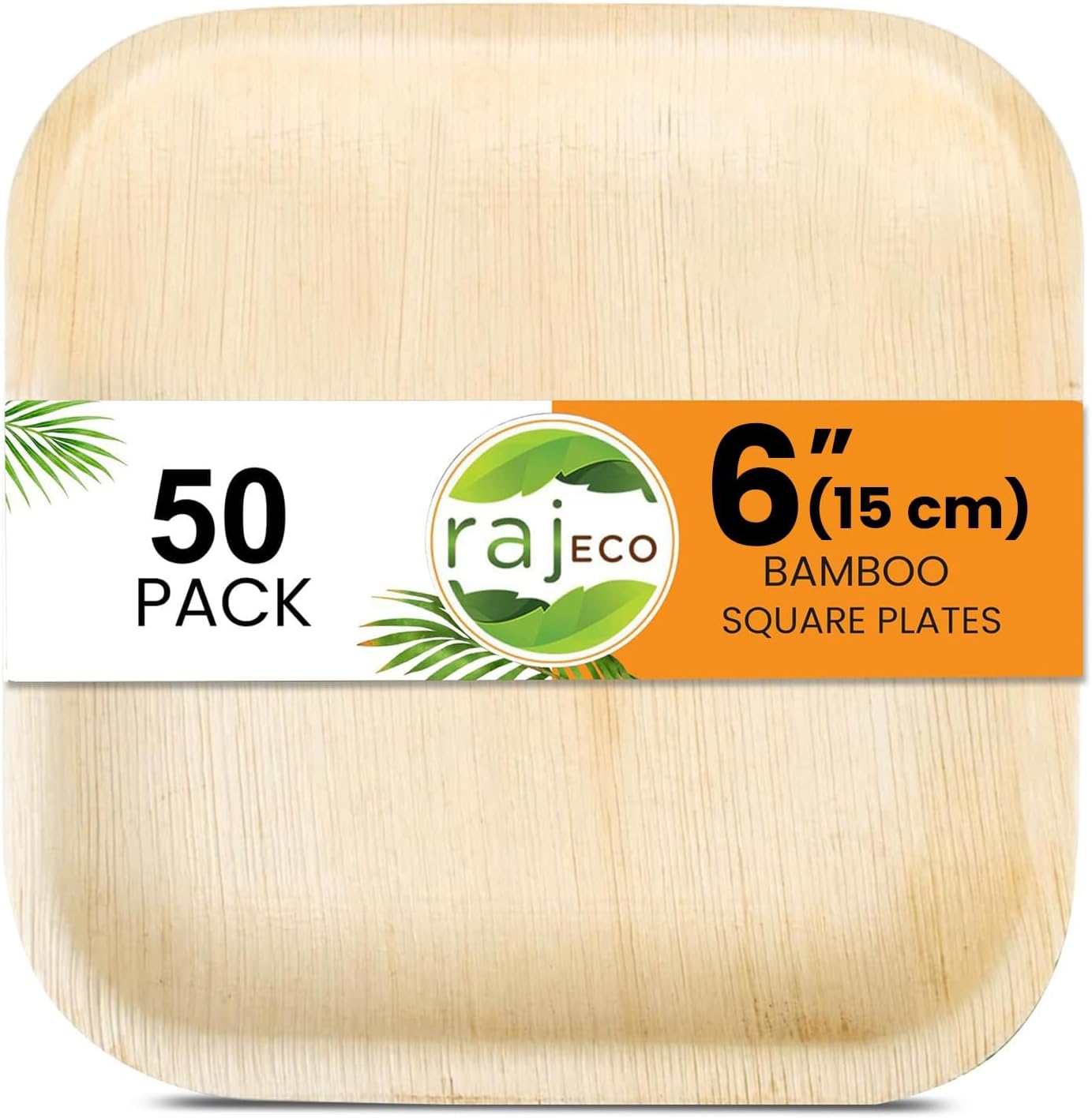 – Raj Eco Compostable Palm Leaf Plates Disposable - 6 Inch (15 Cm) Square 50 Party Plate, Natural Wooden, Eco-Friendly, Fancy Biodegradable & Disposable Dessert Appetizer Plate