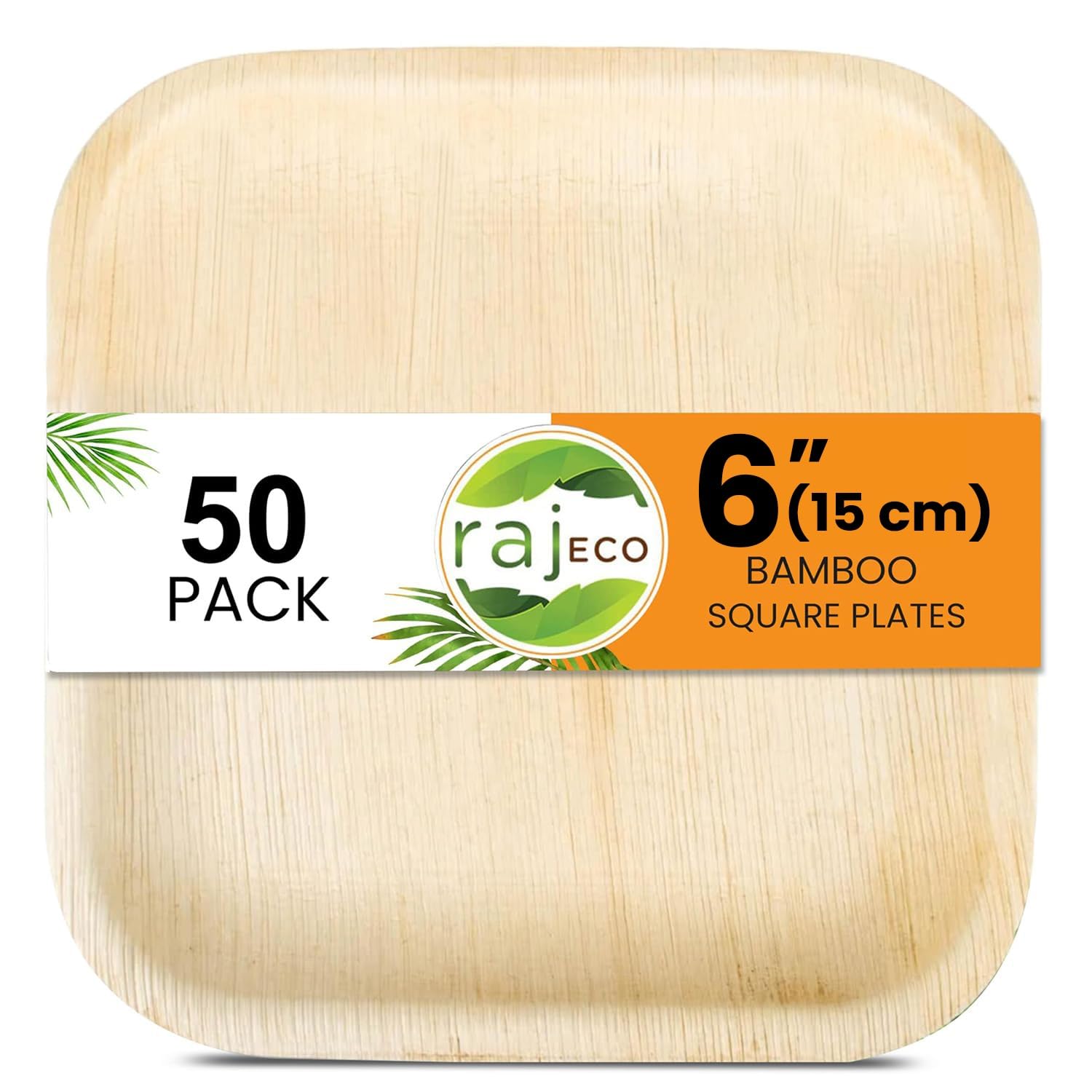 Sponsored Ad โ Raj Eco Compostable Palm Leaf Plates Disposable - 6 Inch (15 Cm) Square 50 Party Plate, Natural Wooden, Eco-Friendly, Fancy Biodegradable & Disposable Dessert Appetizer Plate